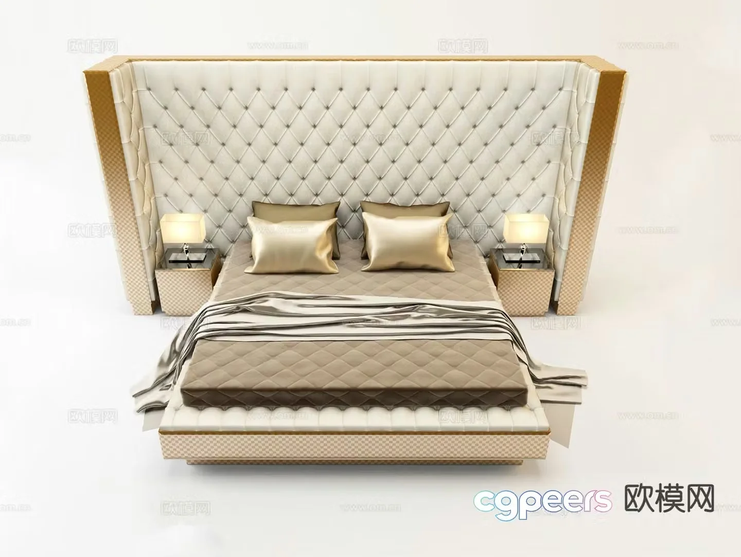 Light luxury double bed 3D model