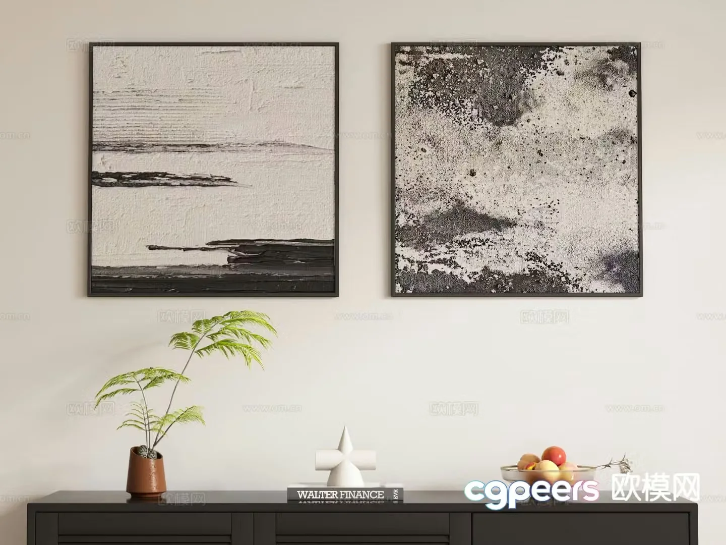 Wabi-sabi style decorative painting hanging painting 3D model