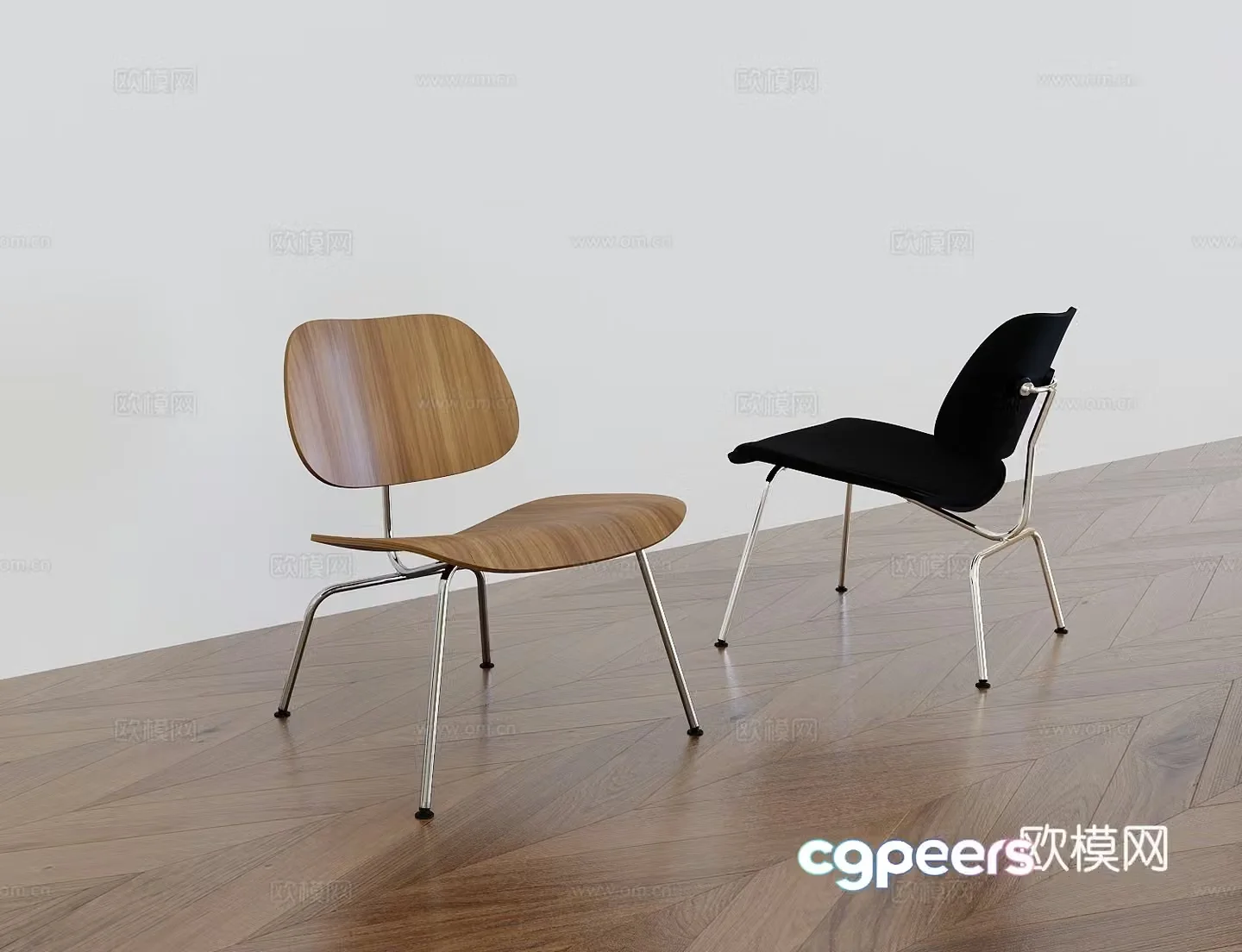 Modern dining chair fish bone wood floor 3d model