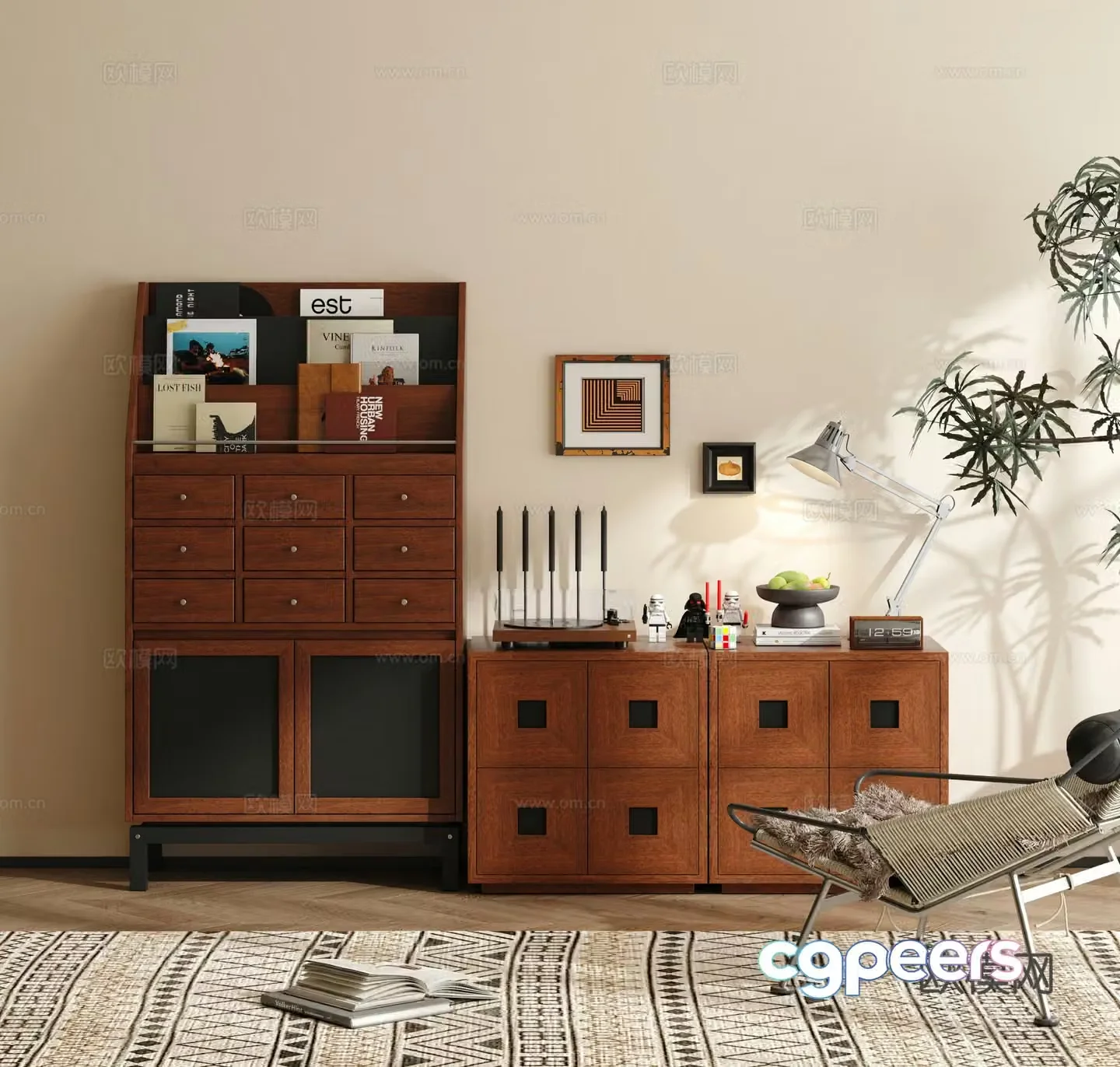 Medieval style magazine cabinet retro side cabinet chest of drawers 3D model
