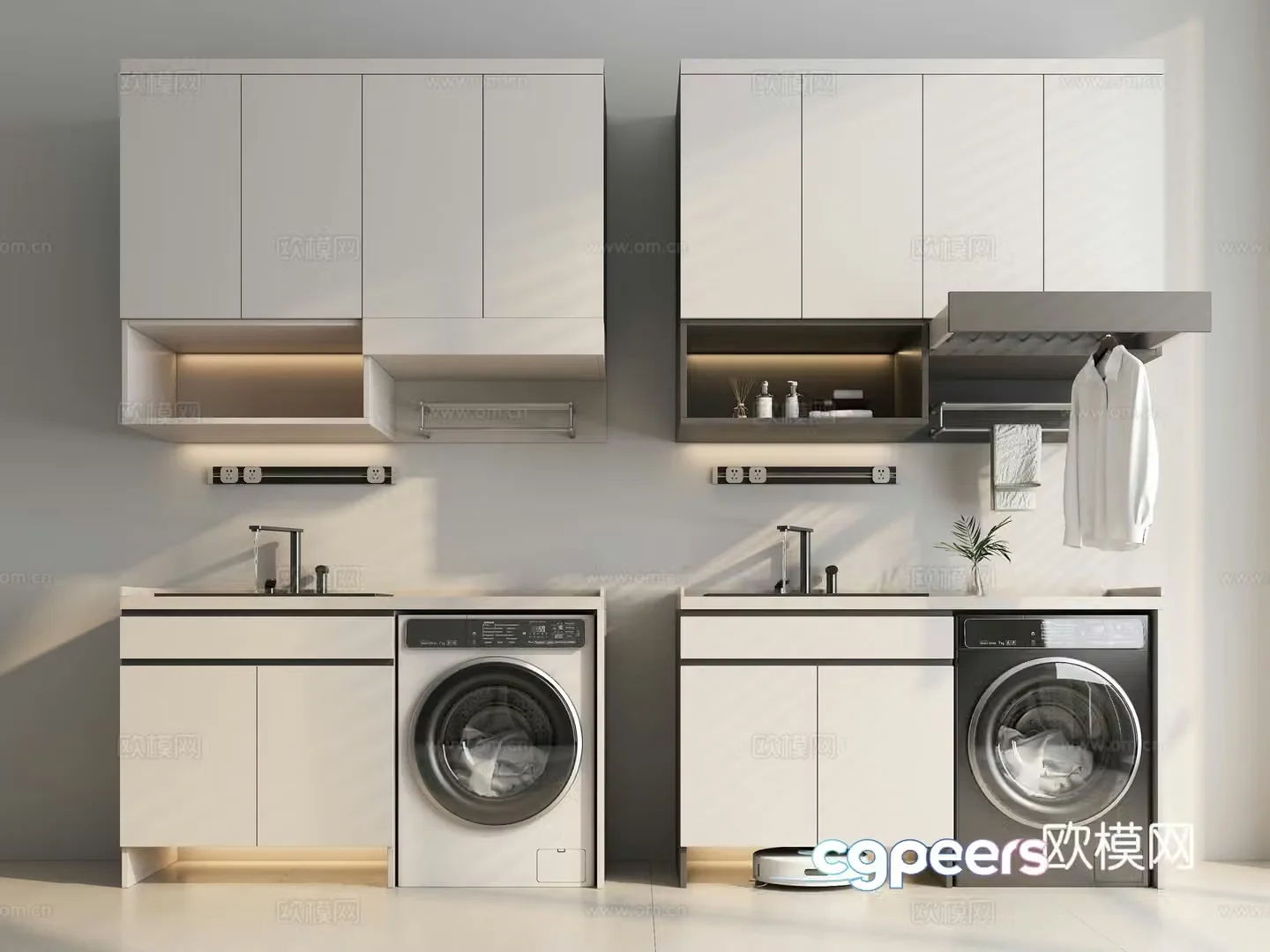Modern washing machine cabinet balcony washing machine balcony clothes drying rack sweeping robot dryer 3d model