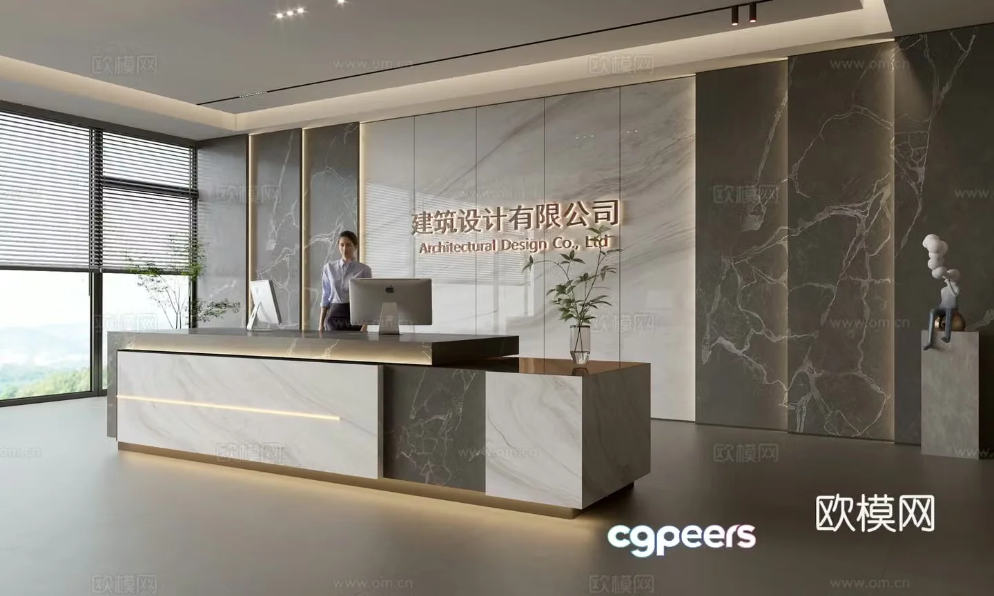 Modern company front desk reception area bar reception desk service desk company front desk background 3D model