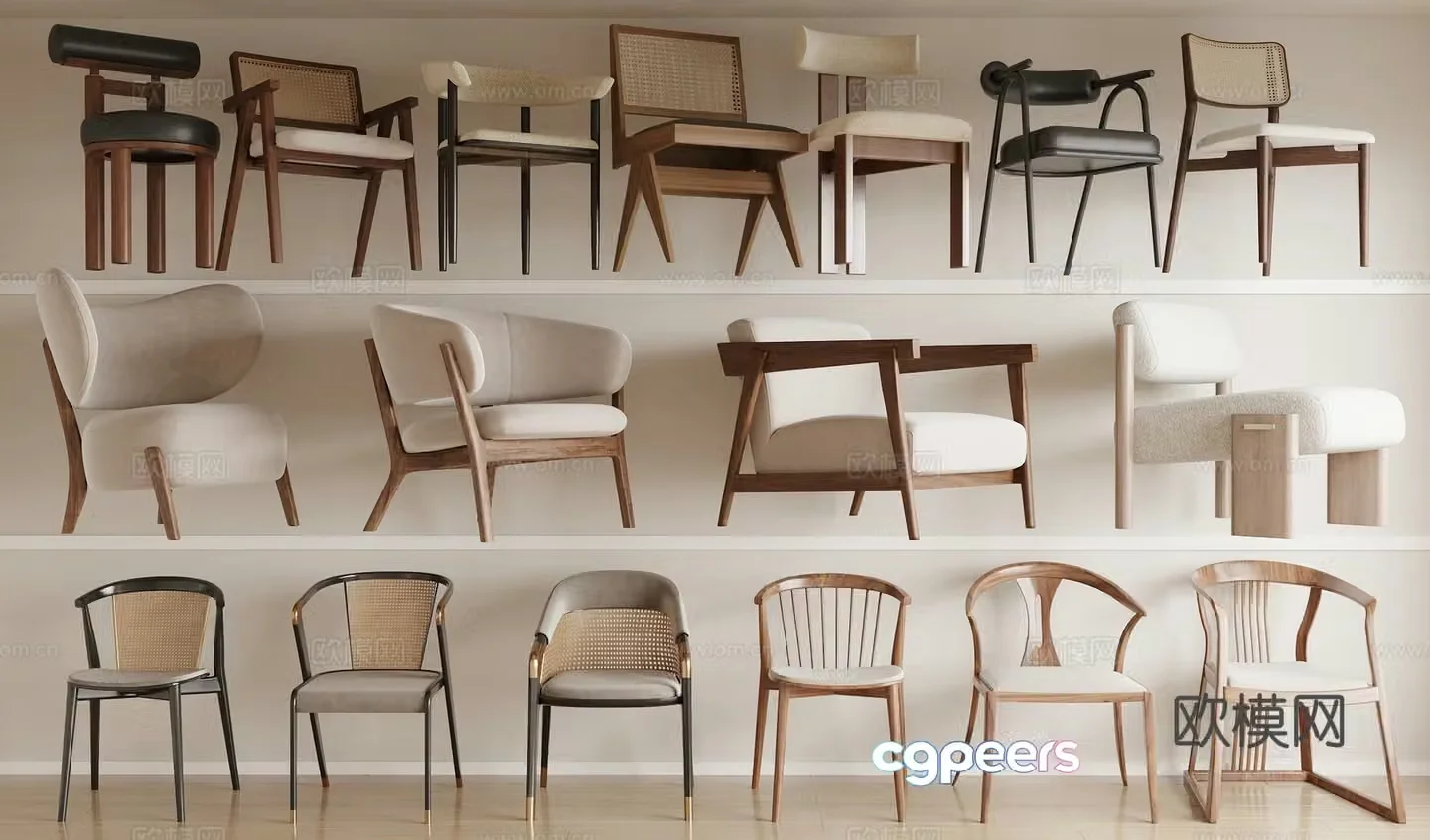 New Chinese -style casual chair sofa chair rattan compile 3D model