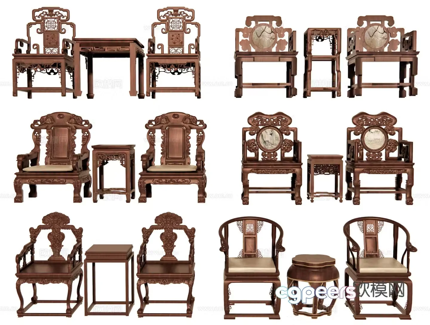 Chinese chair Taishi chair Round chair Ancient chair Carved chair Mahogany furniture Solid wood chair 3d model
