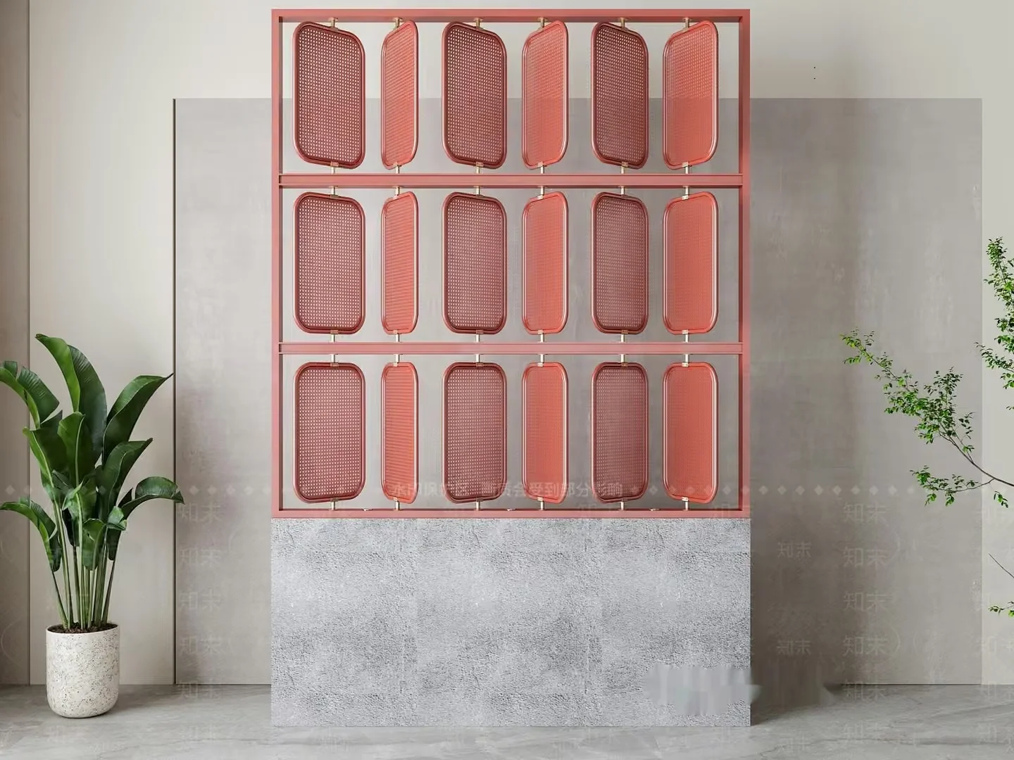 A Modern Shelving Unit With A Pink Metal Frame 3D Model – 1624 – VRAY Render