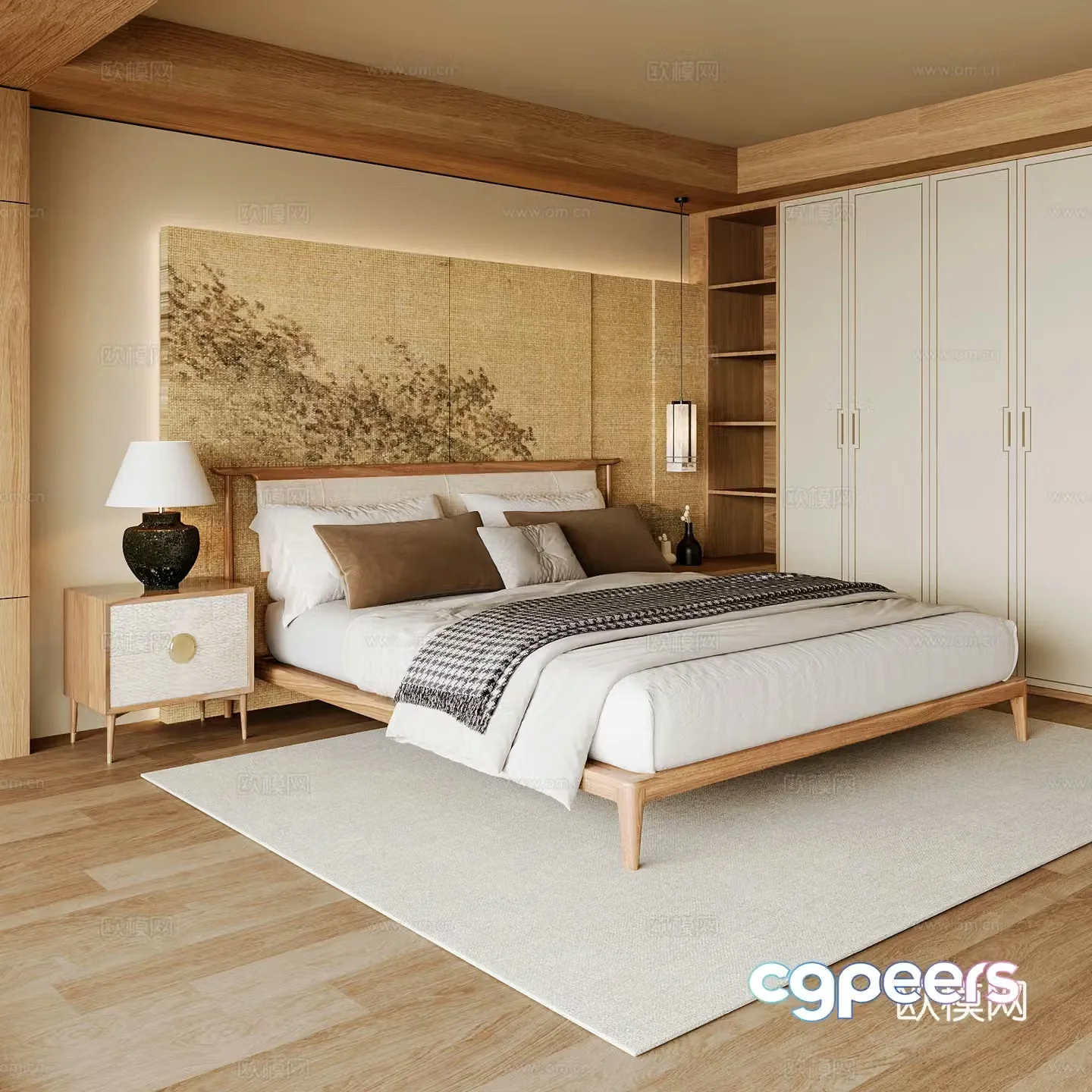 New Chinese style home bedroom Song family aesthetic bedroom Song style bedroom New Chinese style double bed New Chinese 3D model