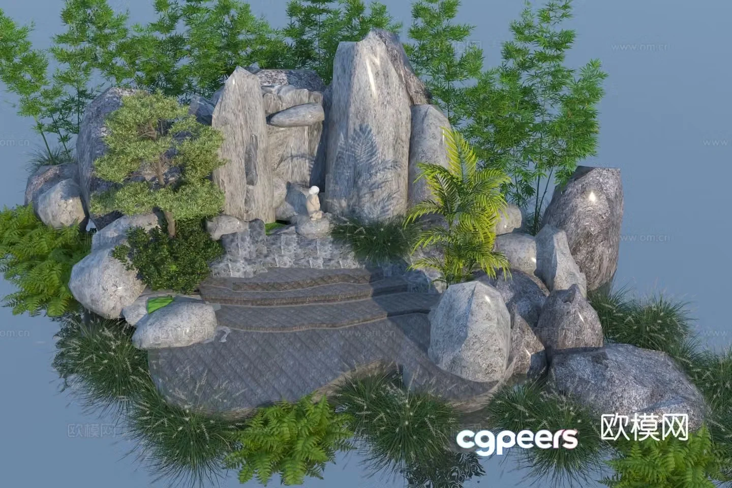 Rockery waterscape overlapping water landscape 3D model
