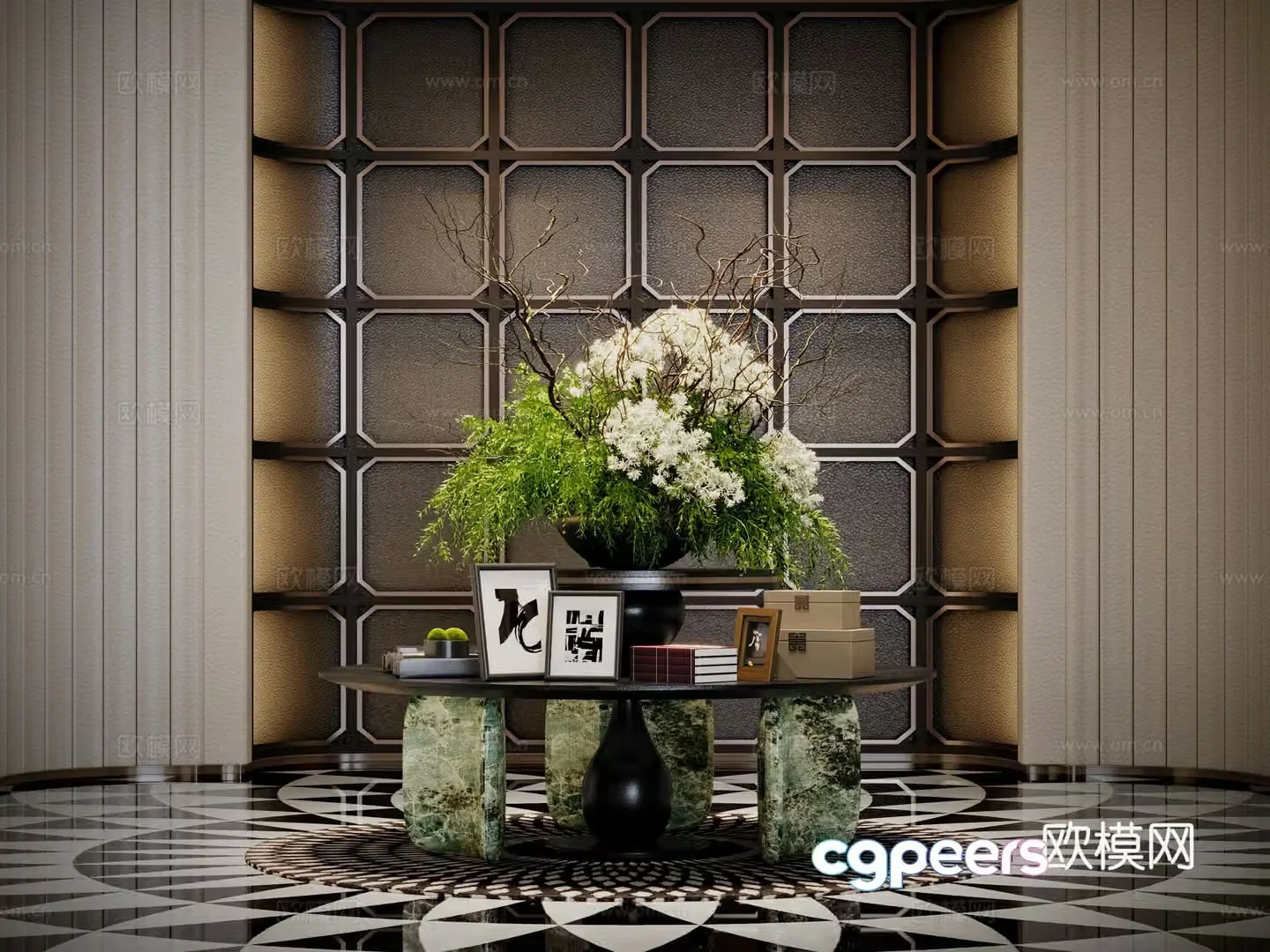 Modern hotel lobby end viewing deck ornament 3D model