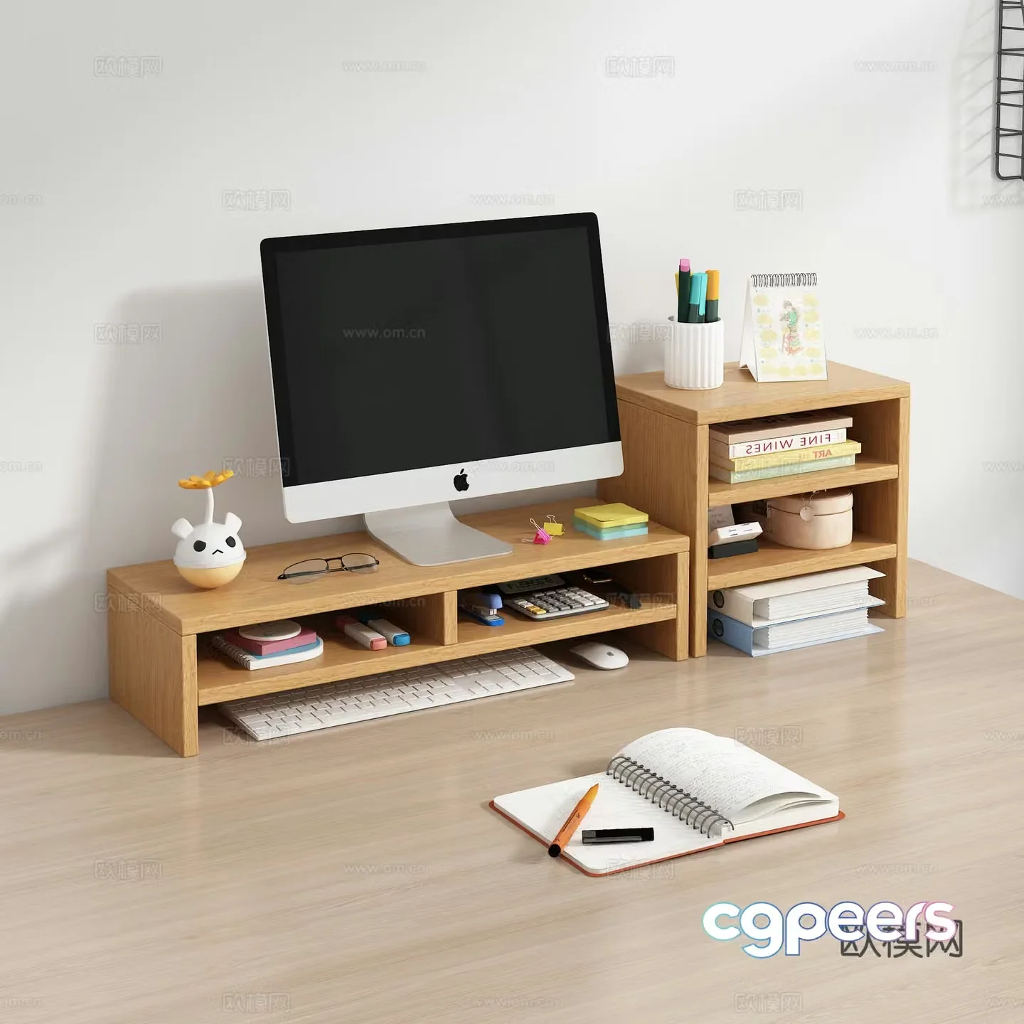 Desk bookshelf Computer elevated storage shelf Multi-layer desk organization shelf Stationery Office 3D model