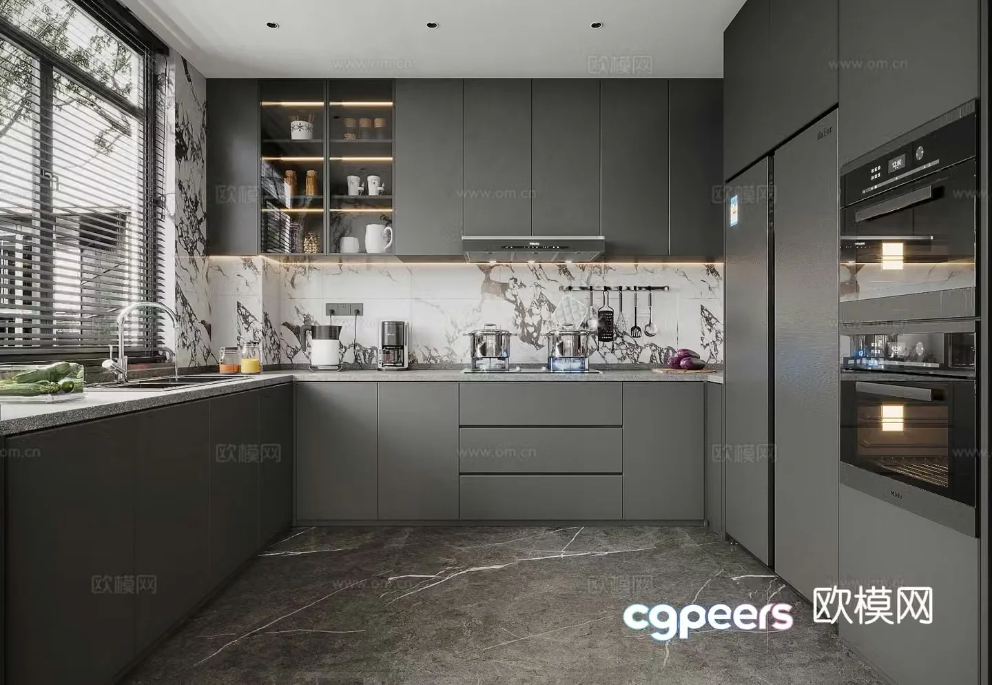 Premium gray kitchen 3d model