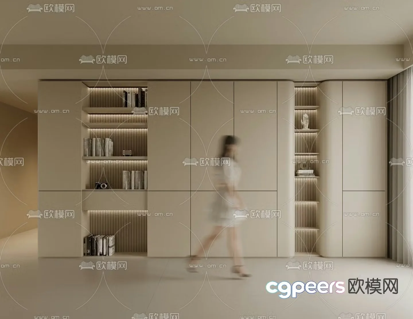 Cream style bookcase decorative cabinet 3d model