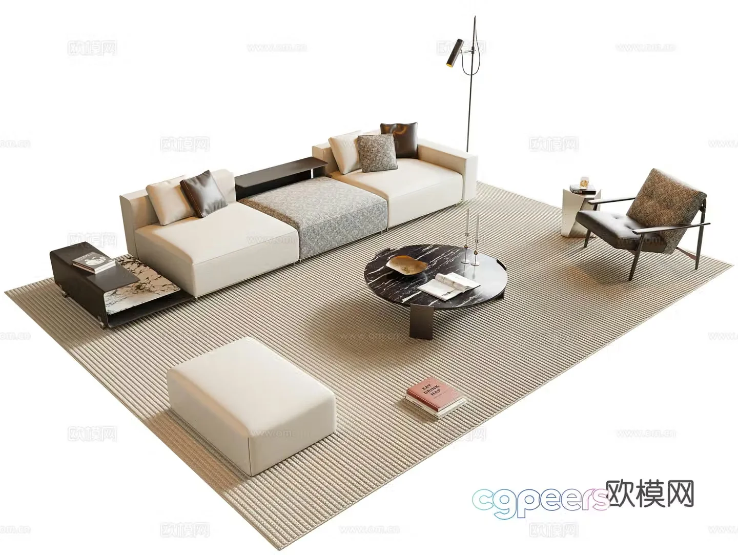 Italian sofa coffee table modular sofa straight row sofa 3d model