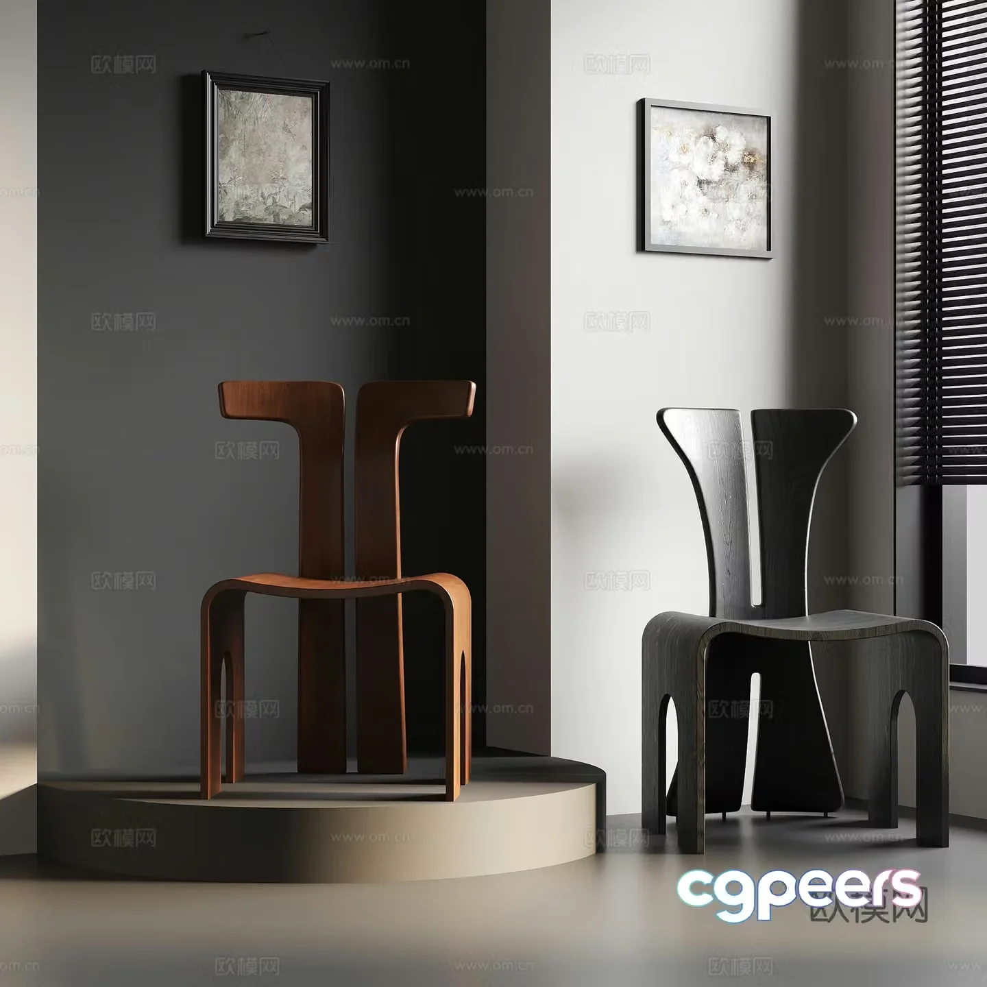 French medieval dining chair decorative painting single chair 3d model