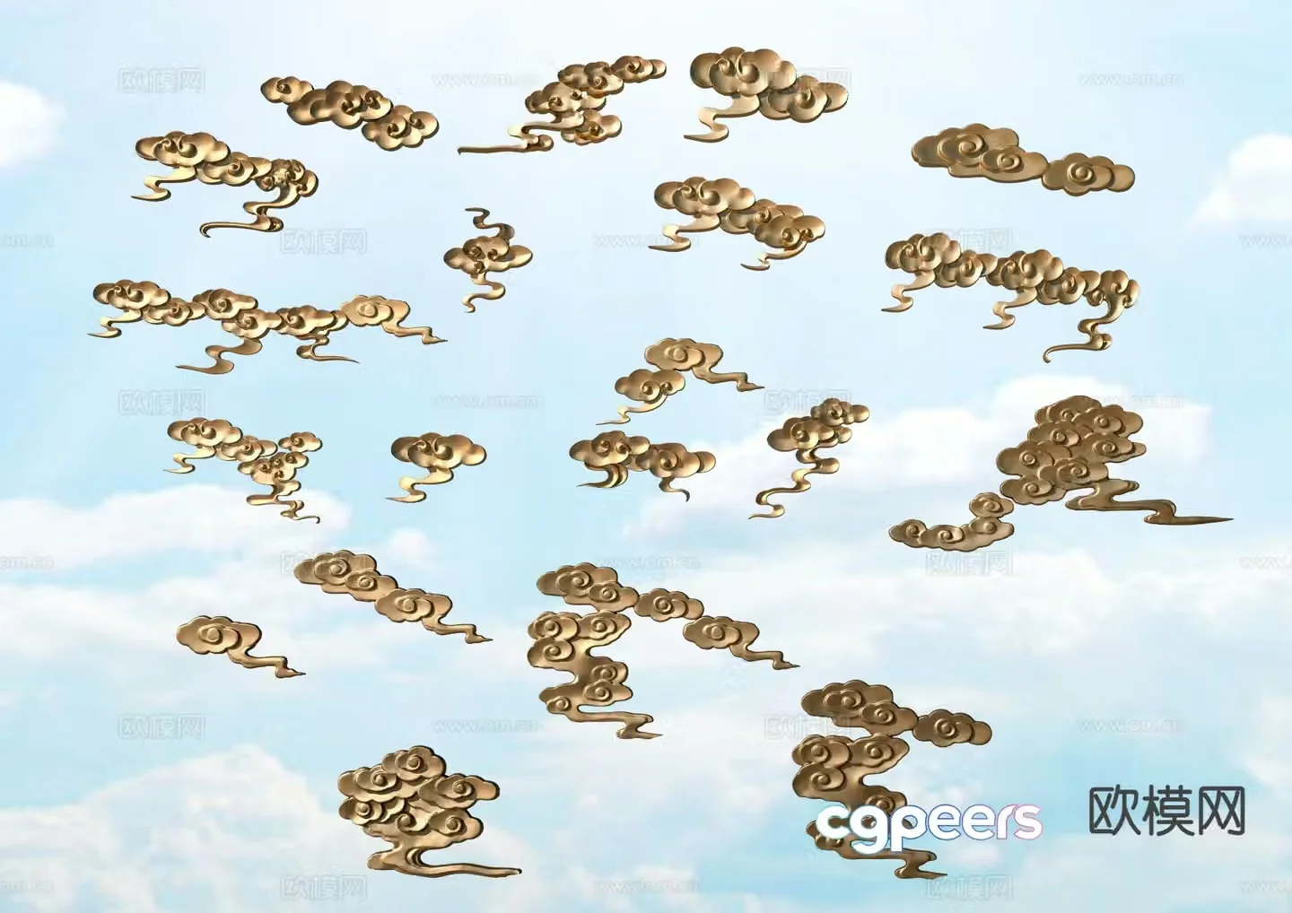 Auspicious cloud wall decoration golden edge auspicious cloud pattern element paper-cut 3D model