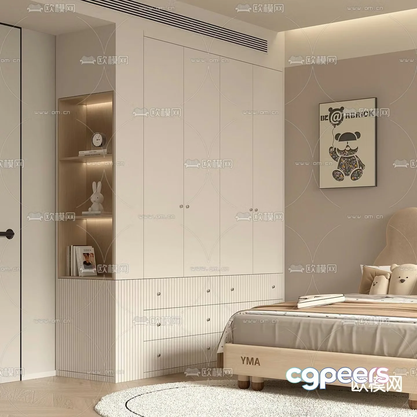 Cream style wardrobe children’s wardrobe 3d model
