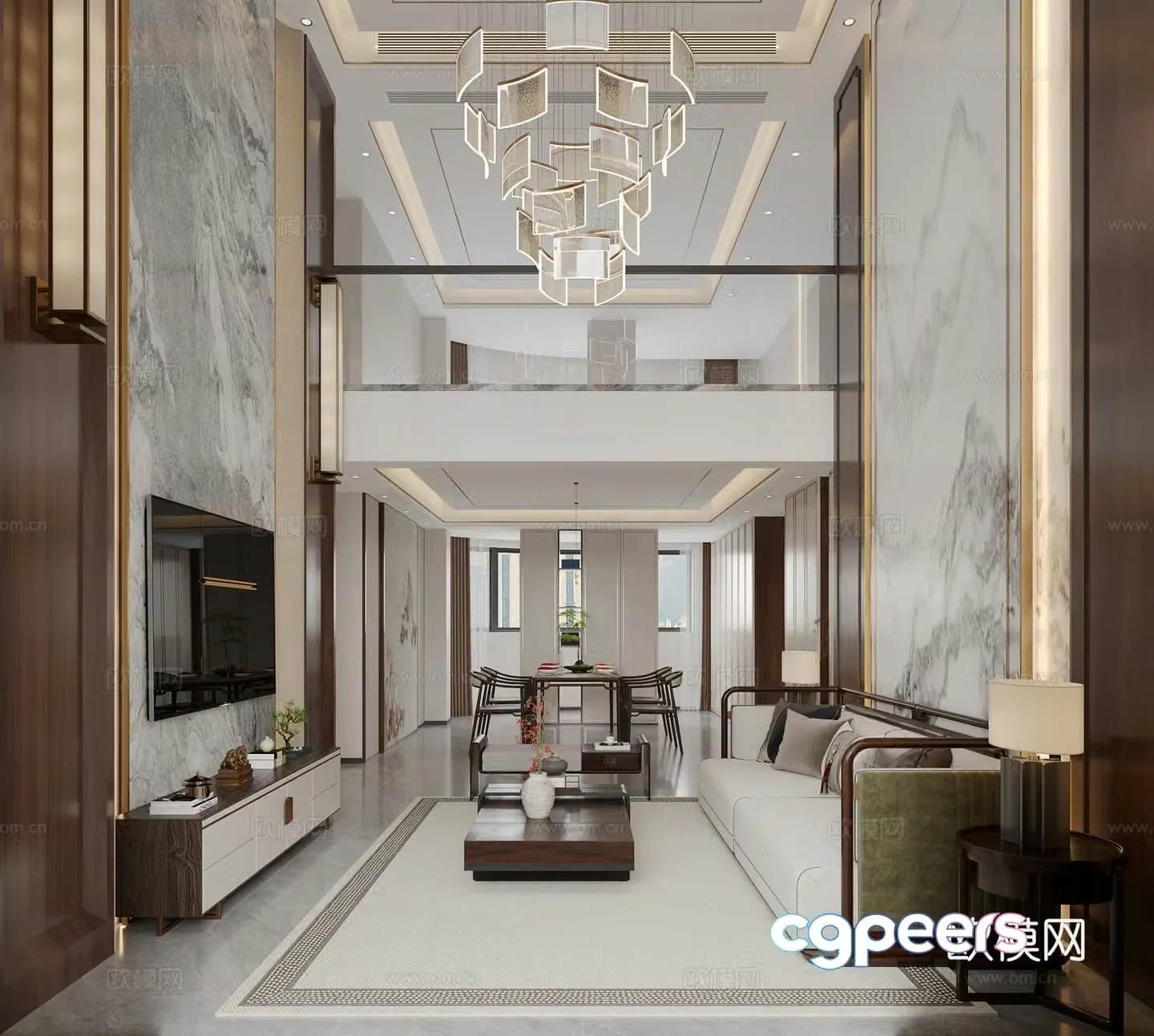 New Chinese style empty villa 3D model
