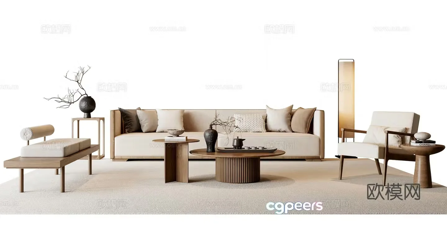 New Chinese sofa coffee table combination 3D model