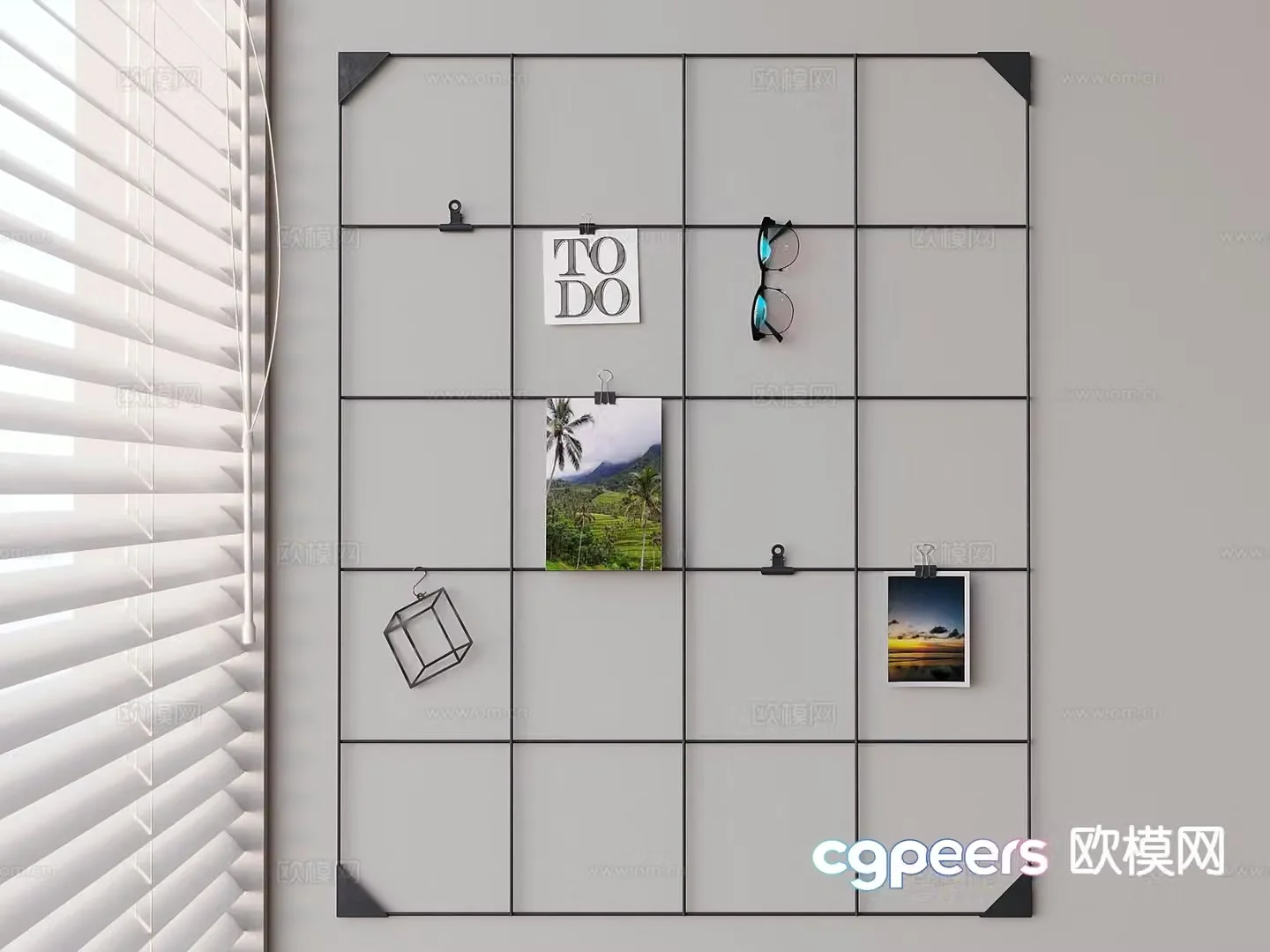 Message board with clip photo wall photo frame photo clip hanging rack hanging board picture rack 3D model