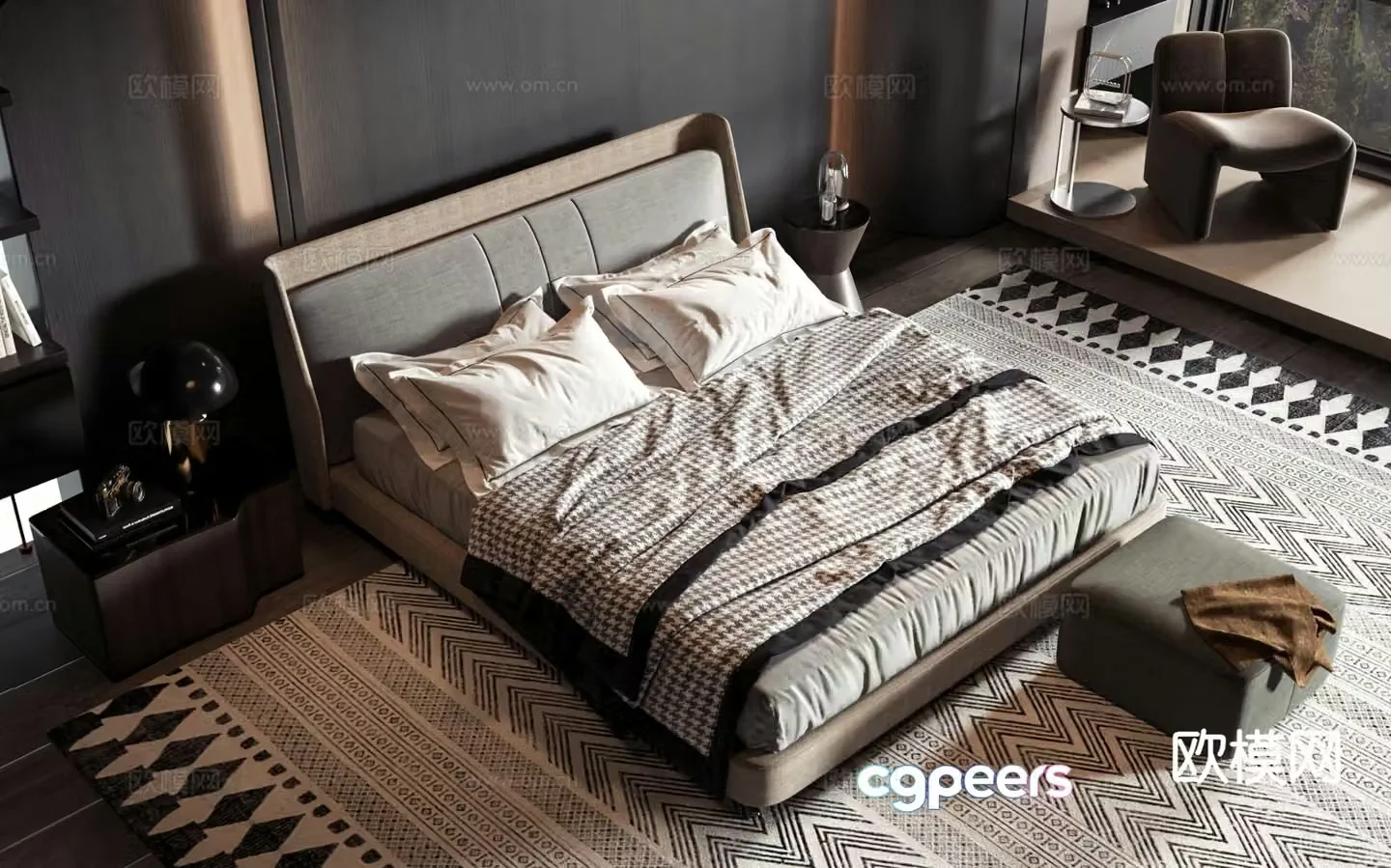Modern double bed 3d model