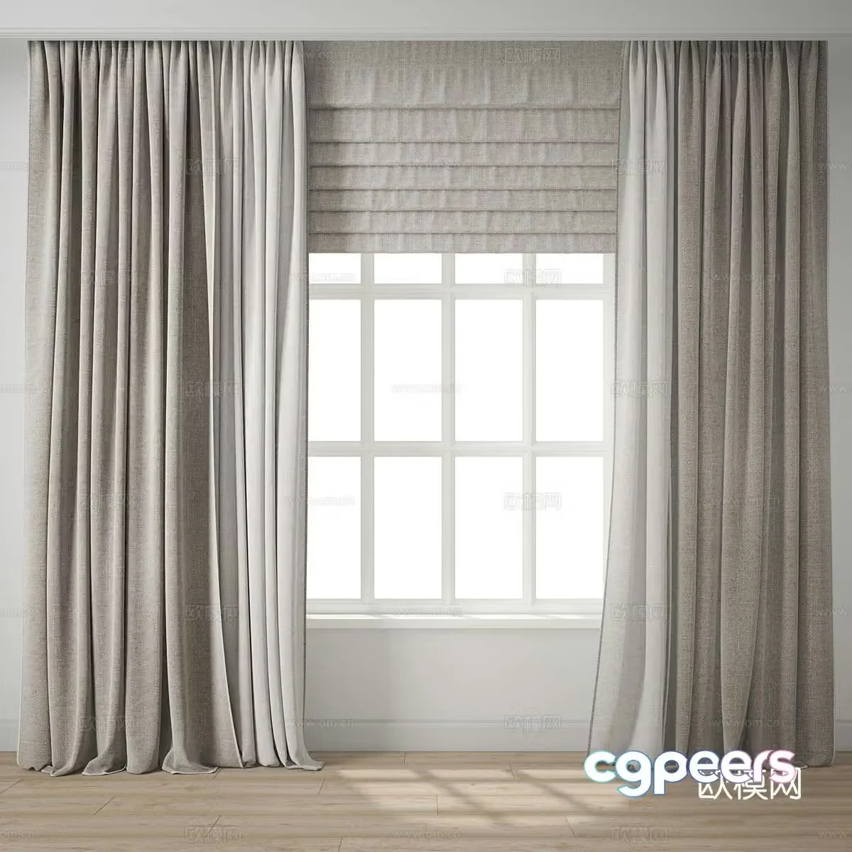 Modern fabric curtain gauze curtain Roman curtain 3d model