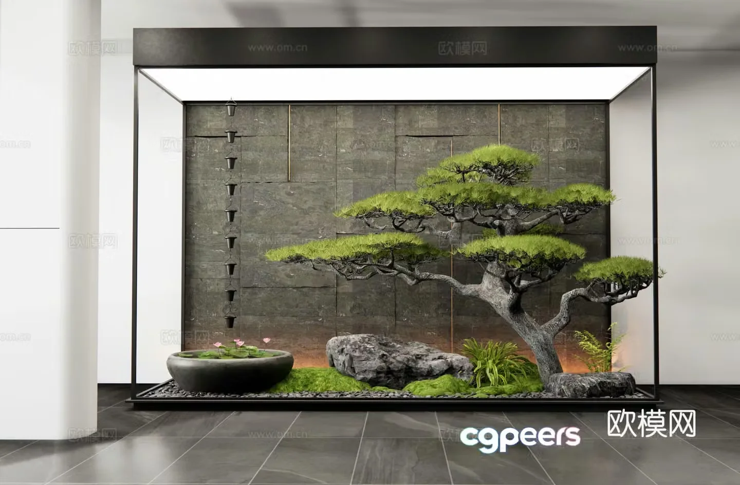 Xinzhong Interior Landscape Patio Garden Sketch Stone Moss Water Bowl Rain Chain Plant Landscape 3D Model 3D Model