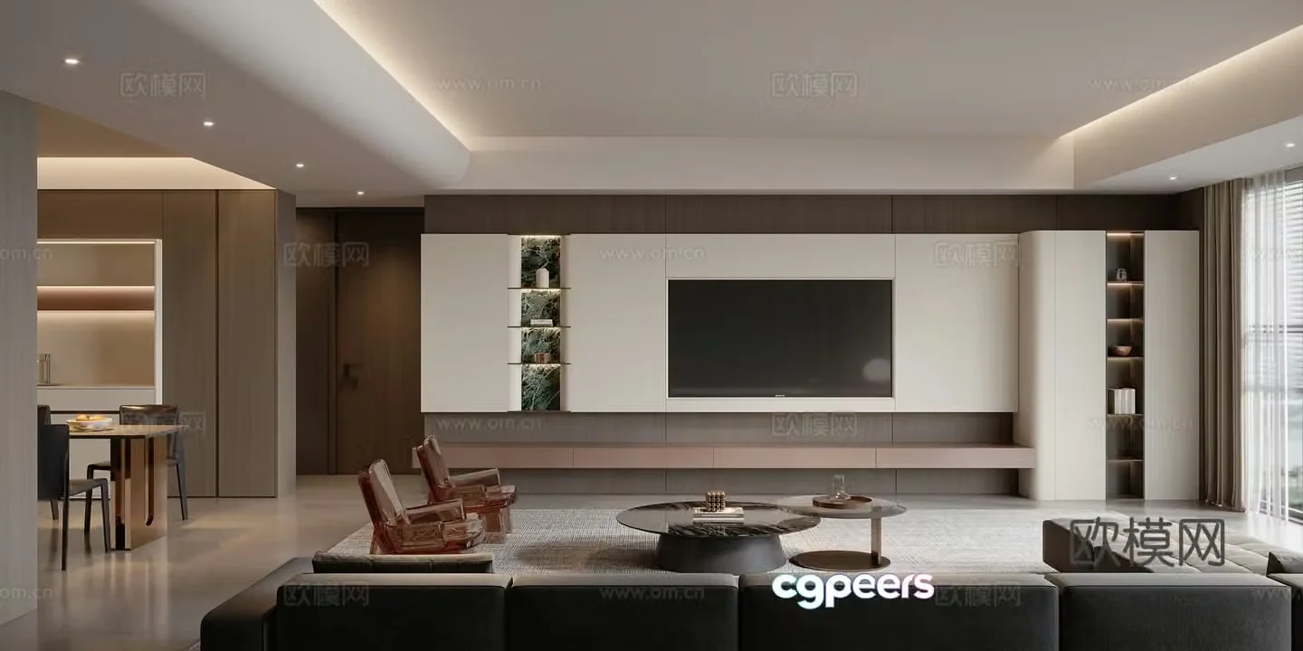 Modern home living and dining room 3d model