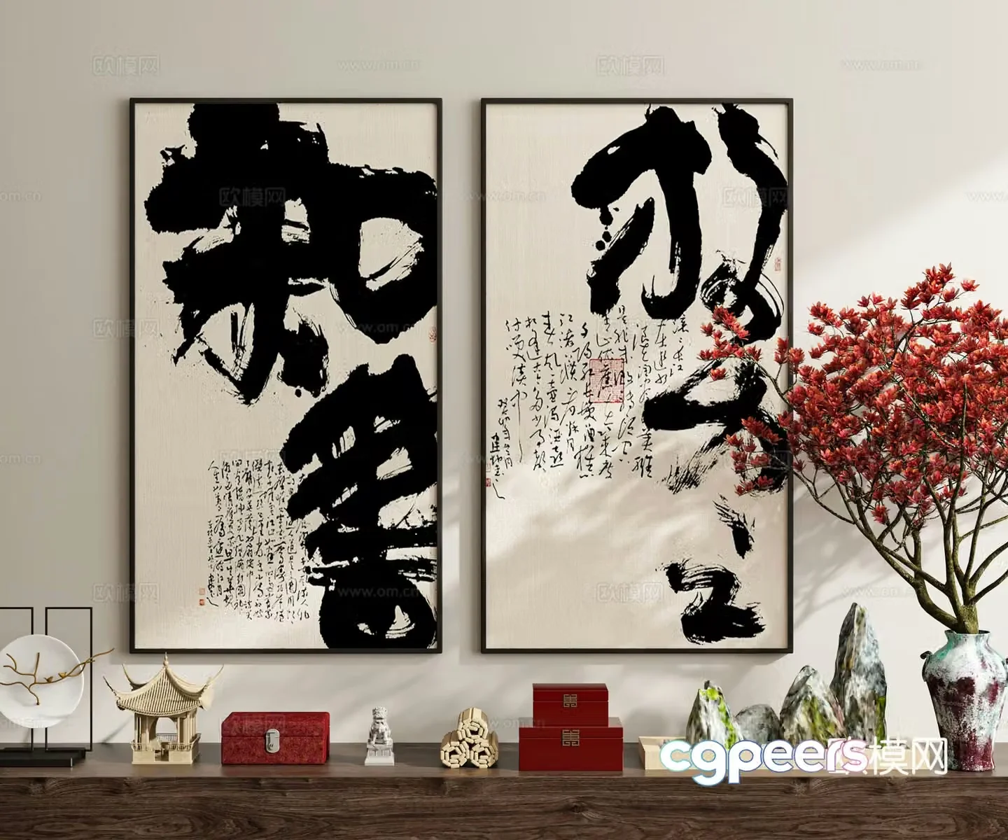 New Chinese-style artistic characters calligraphy calligraphy and painting decorations 3D models