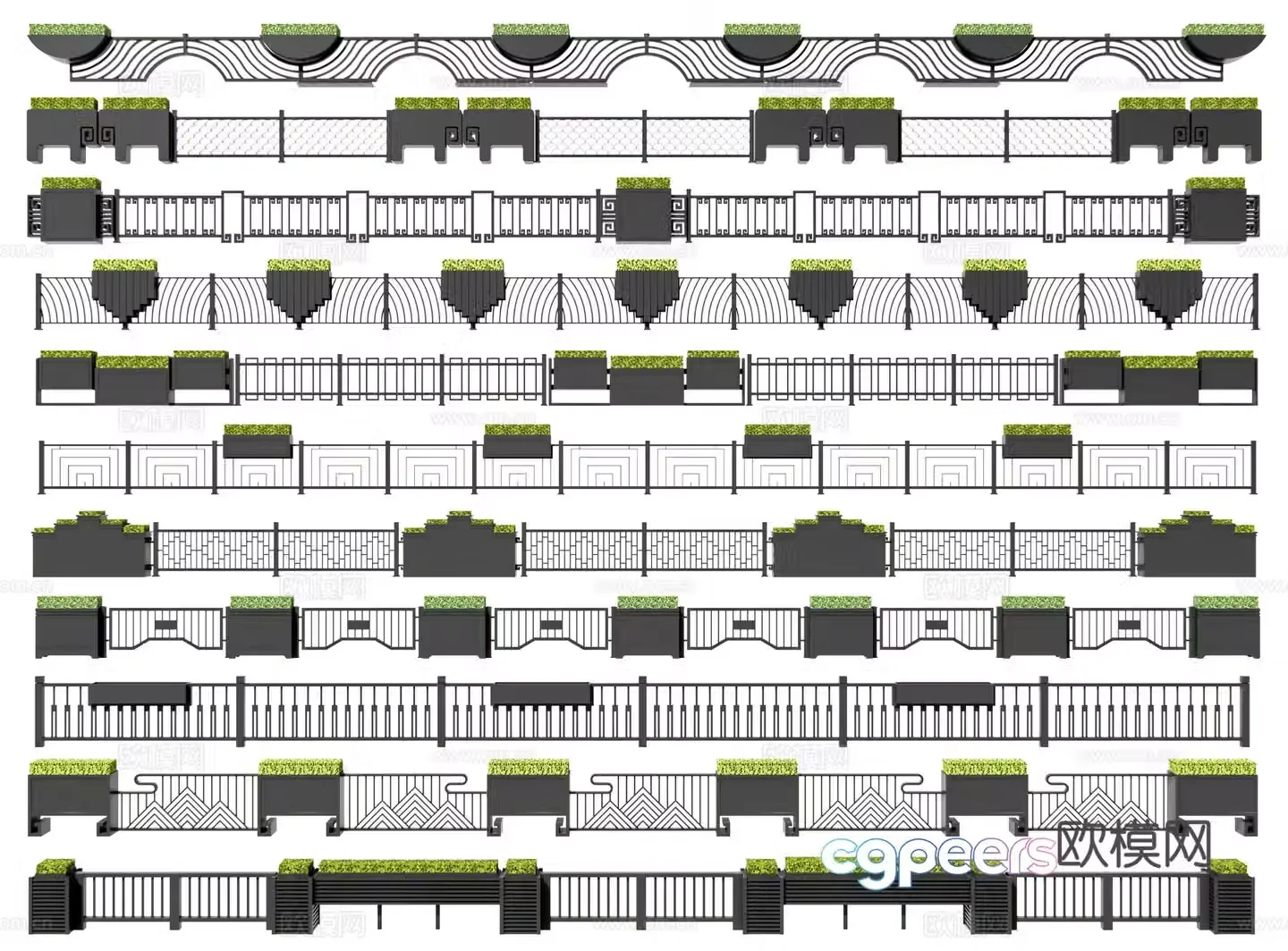 Modern road guardrail Municipal green railing Flower box railing Urban traffic guardrail Highway guardrail 3d model
