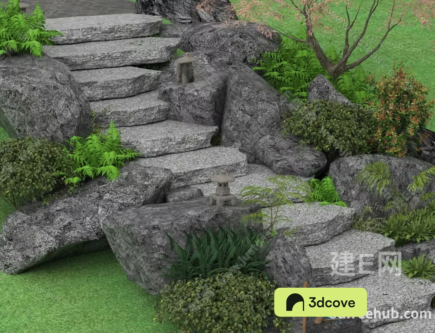 A Stone Staircase In A Garden