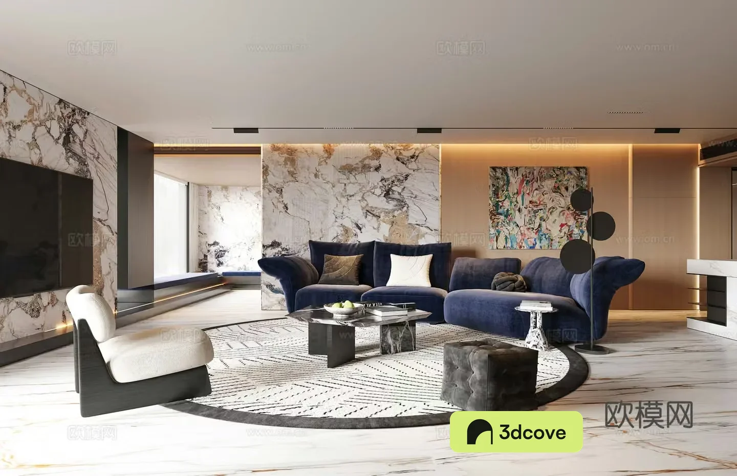 Modern light luxury living room Villa living room Large flat living room Sofa coffee table combination Leisure chair Floor