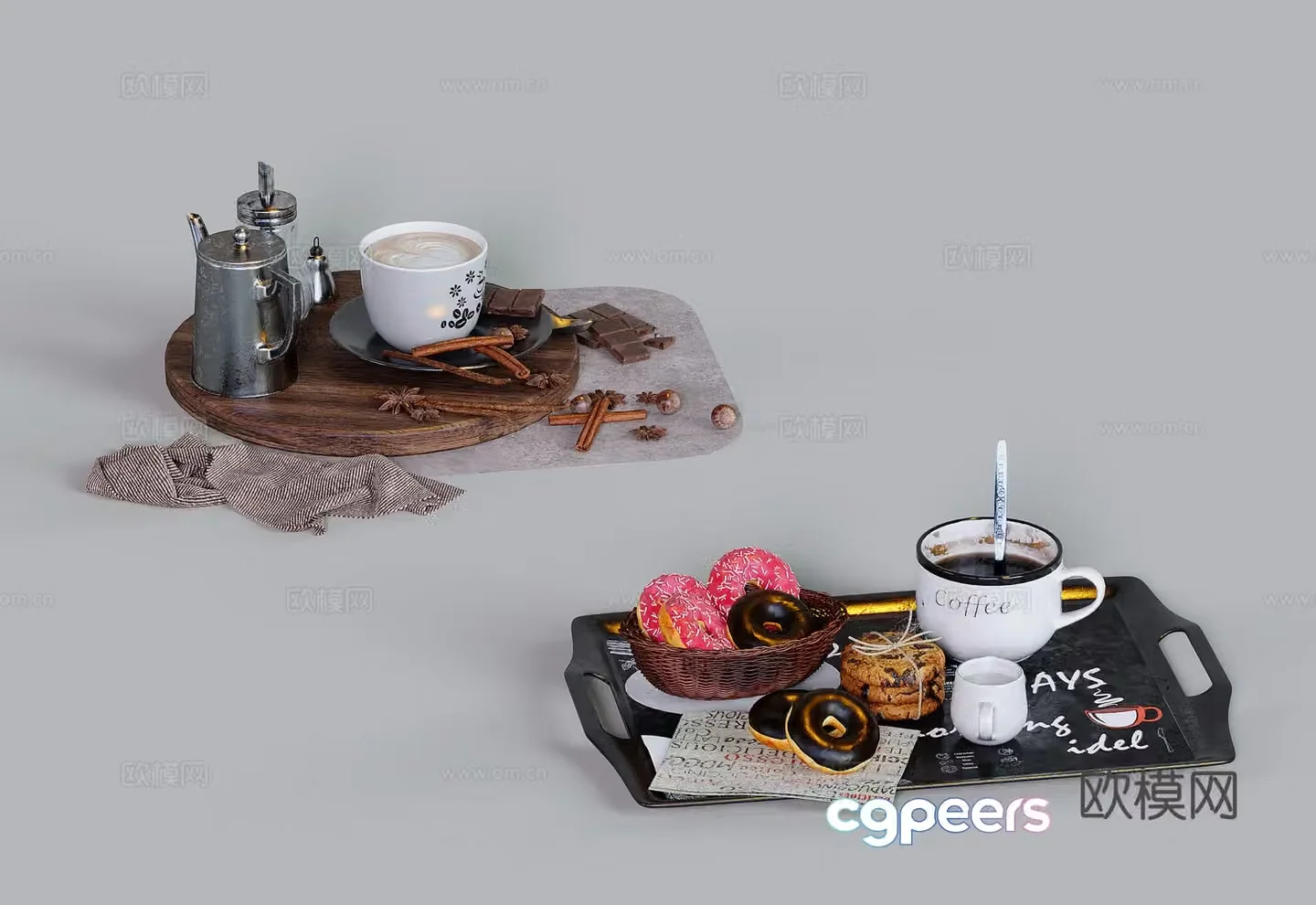 modern coffee cup food tray tableware 3d model