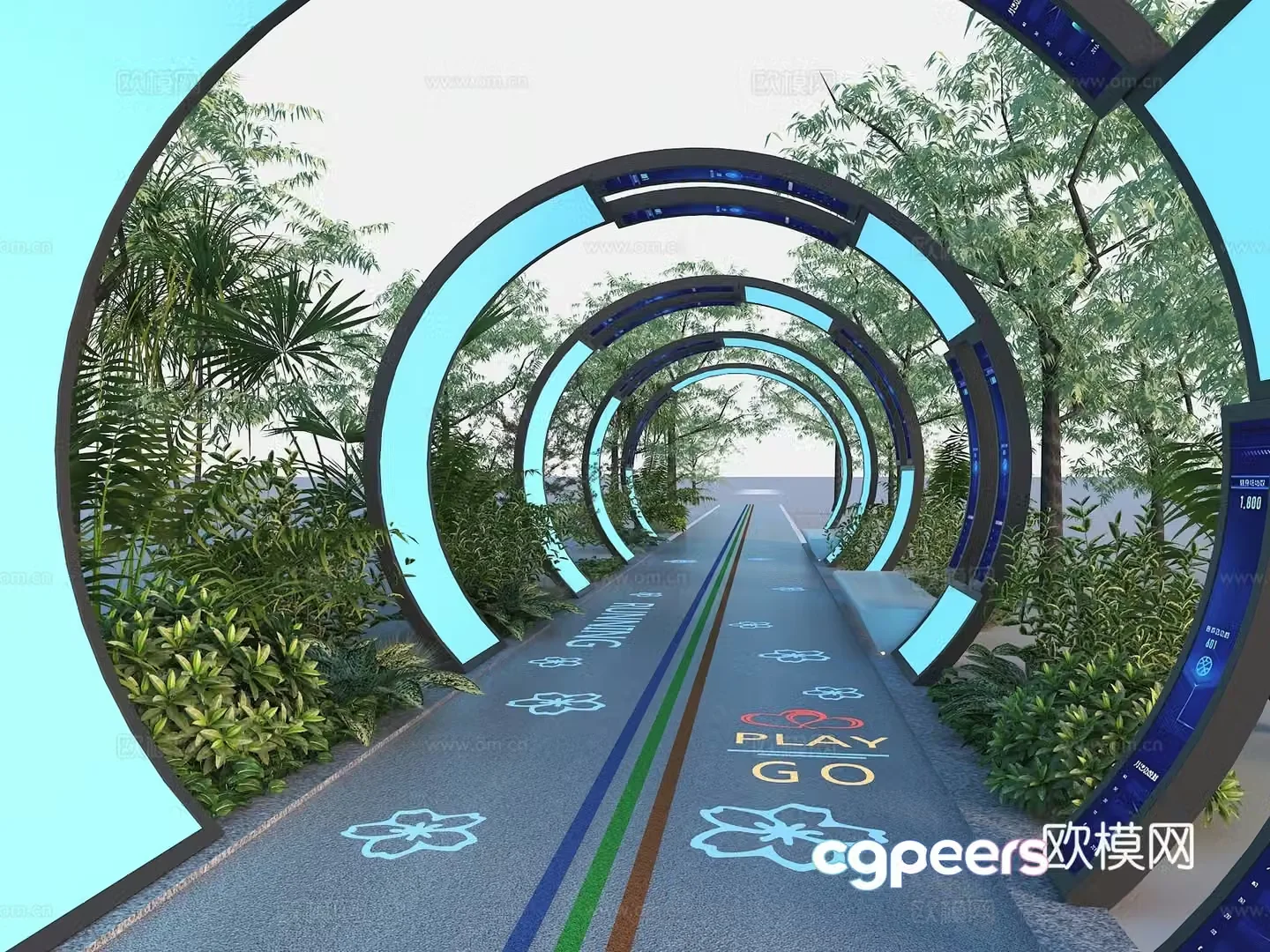 Modern greenway construction Modern corridor frame Technology corridor frame Space-time tunnel Internet celebrity check-in 3D model