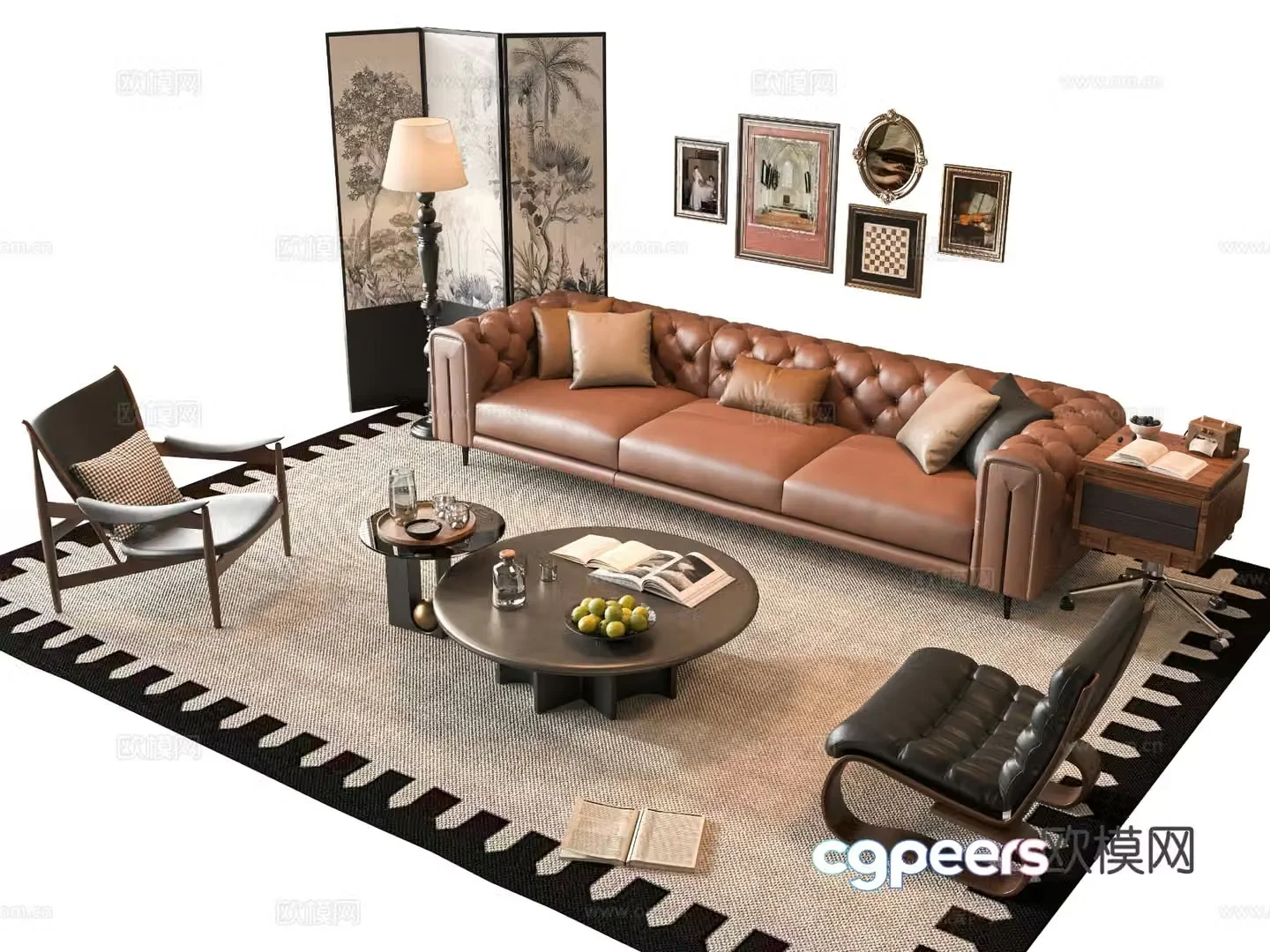 French sofa combination sofa coffee table 3D model