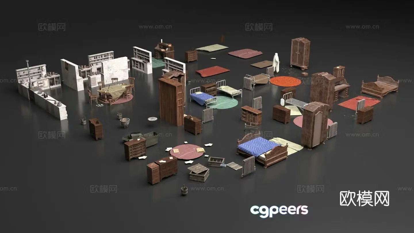 Retro furniture combination 3d model