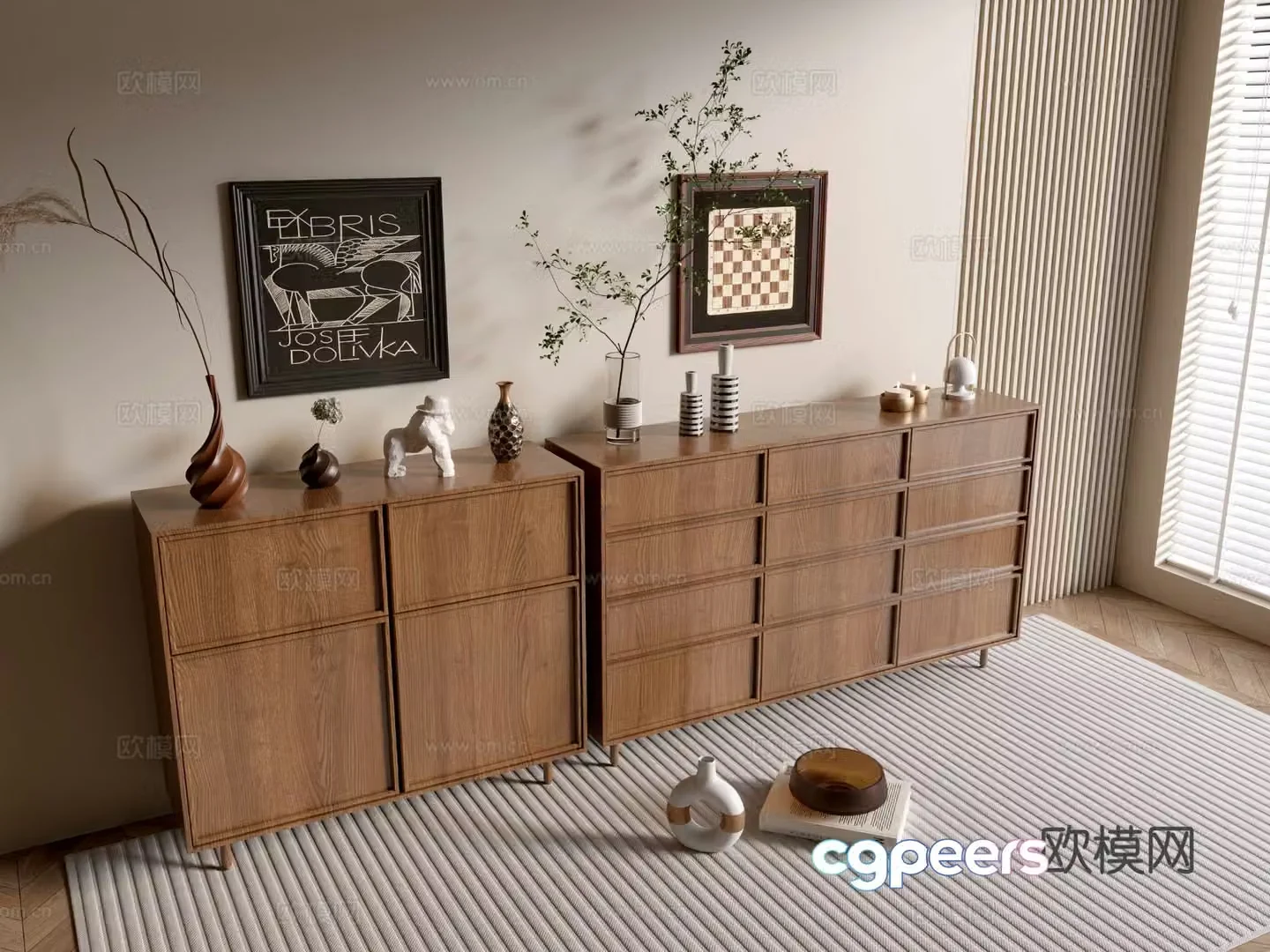 Log style wood grain cabinet chest 3d model