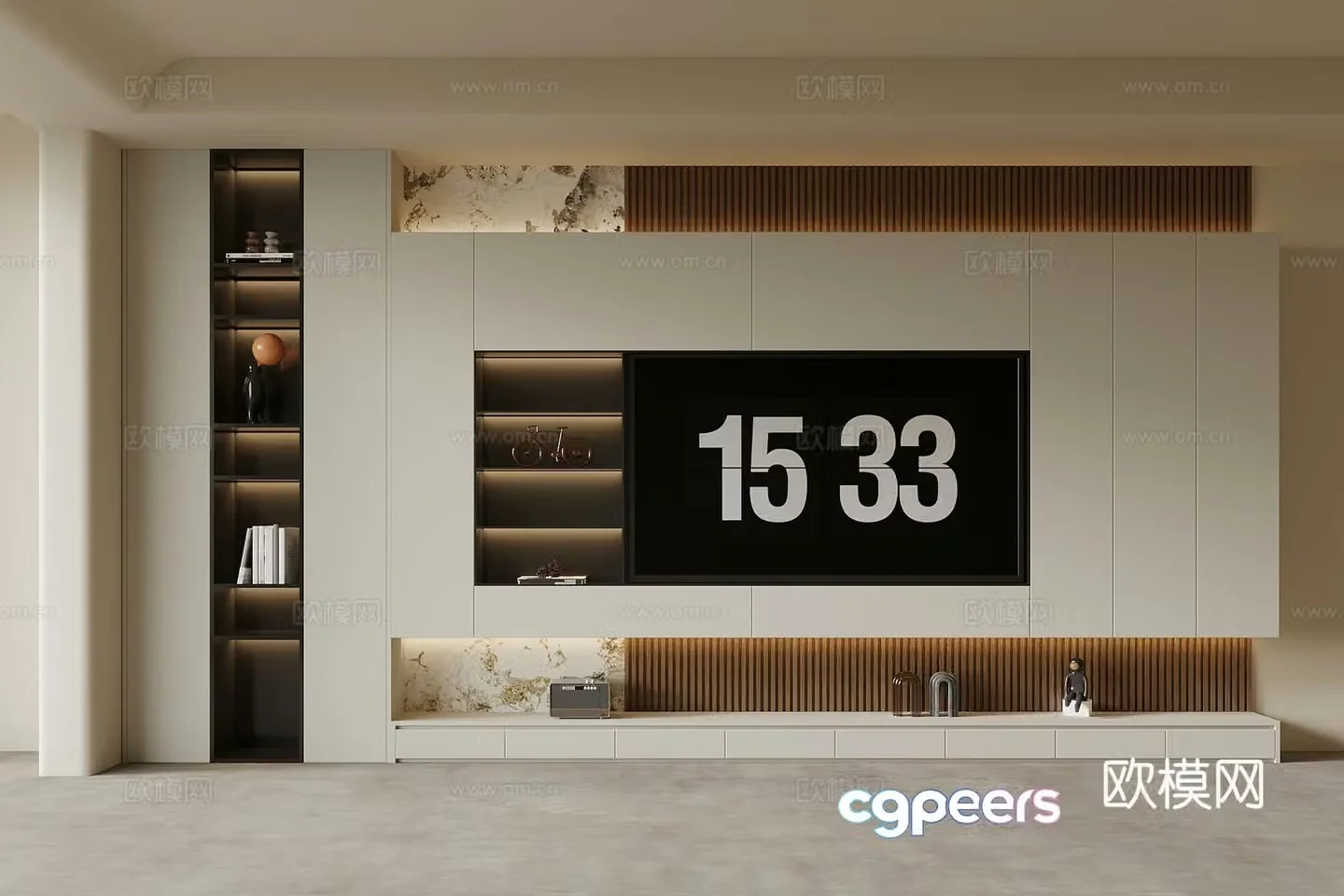 Creamy TV background wall 3d model