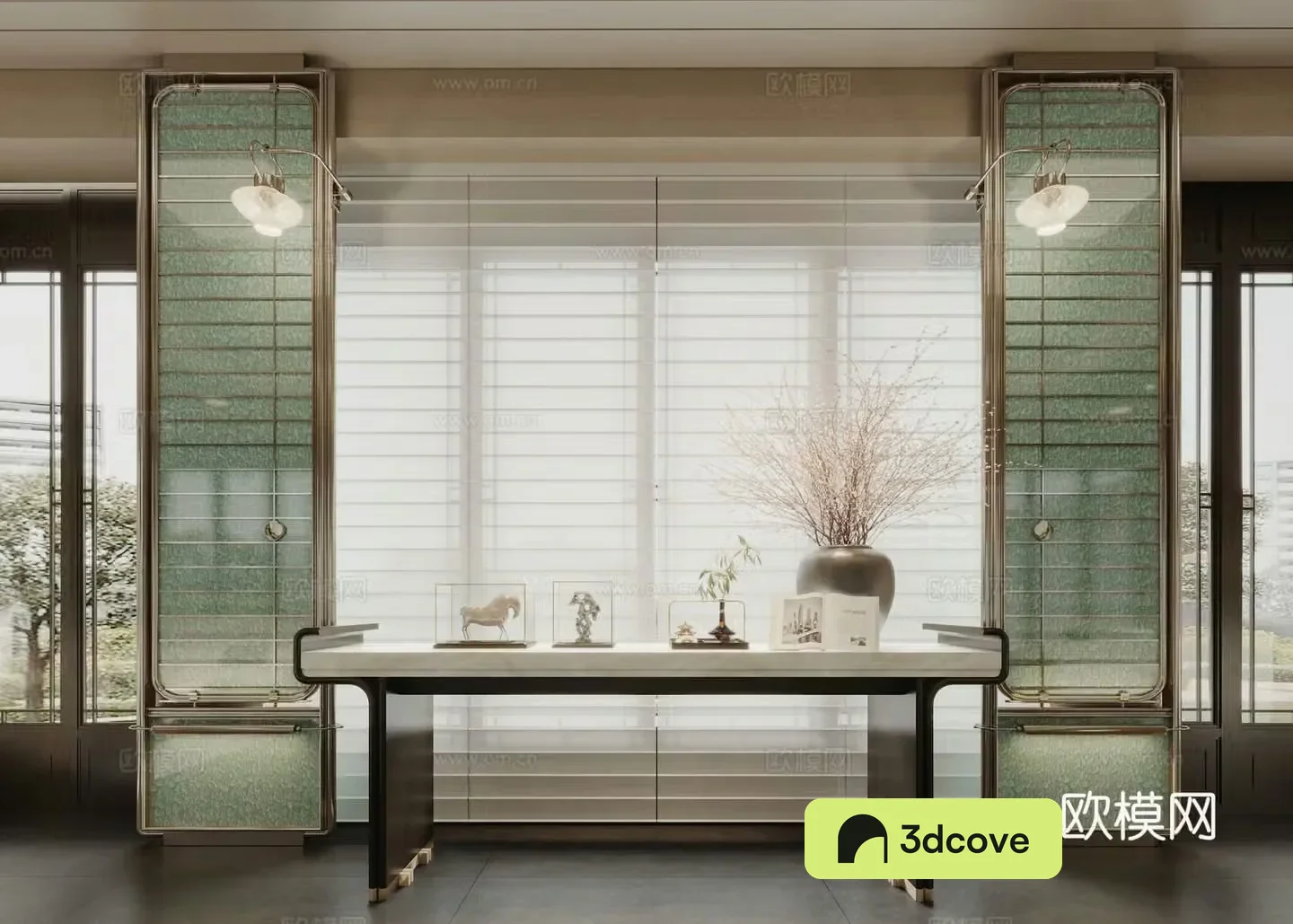 New Chinese-style screen partition end viewing platform