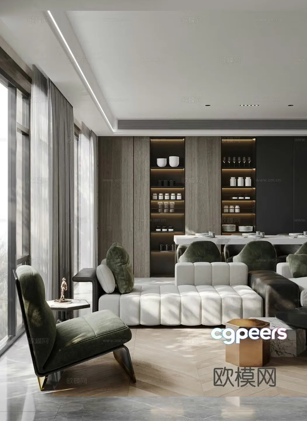 Modern living and dining room 3d model