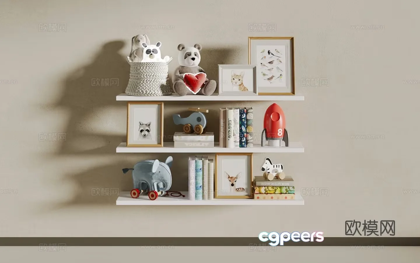 A Set Of Shelves With Decorative Items 3D Model – 14938 – VRAY Render