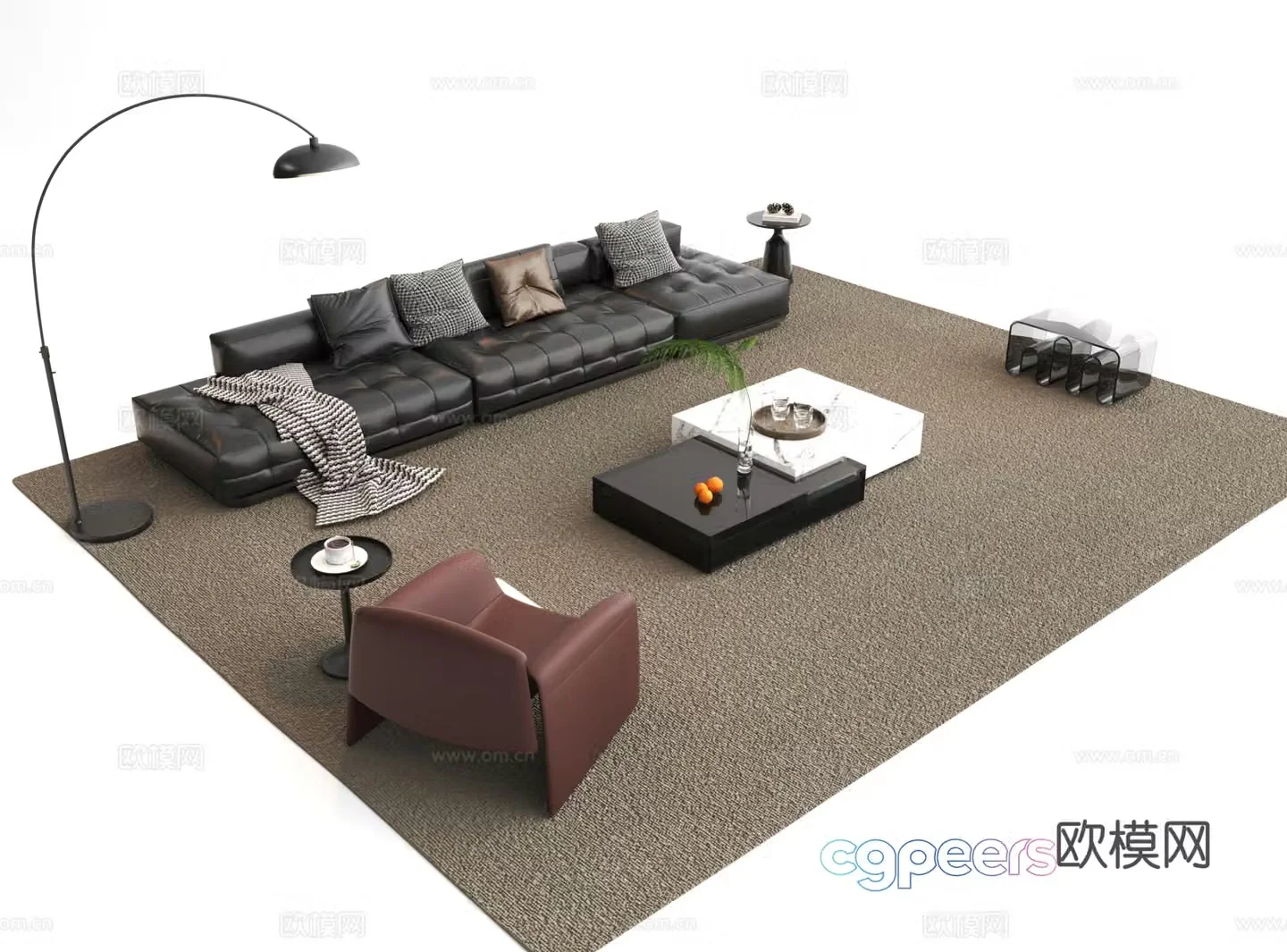 Modern Italian sofa combination sofa coffee table combination multi-person sofa 3D model