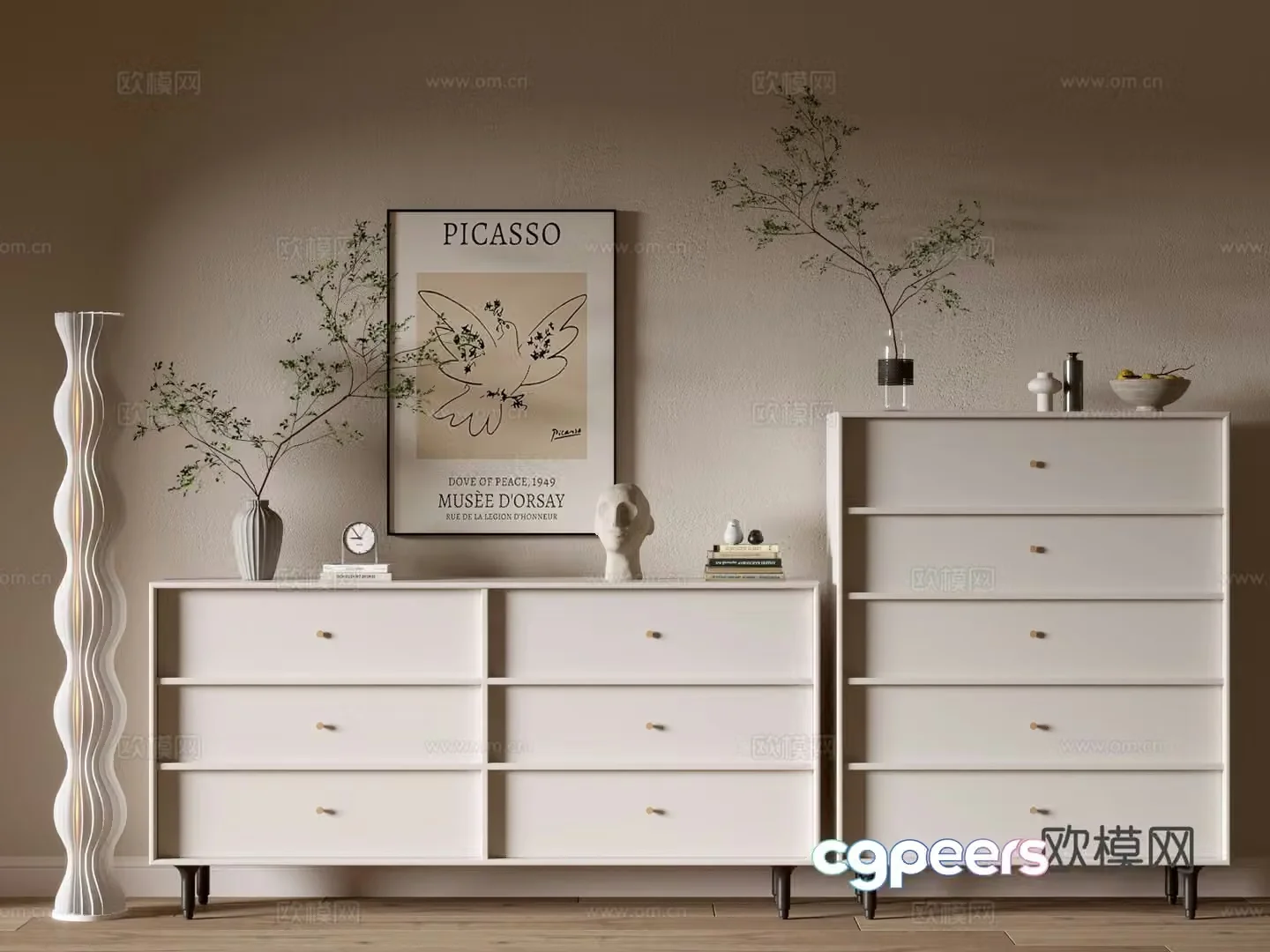 Cream style chest of drawers entrance cabinet 3d model