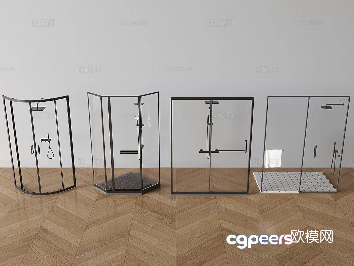 Curved glass shower room 3D model