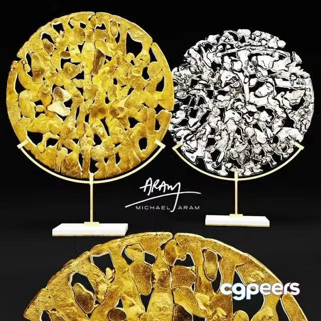 3ds Max Free – Michael Aram. Golden Disk. Horchow, luxury decor, figurine, metal