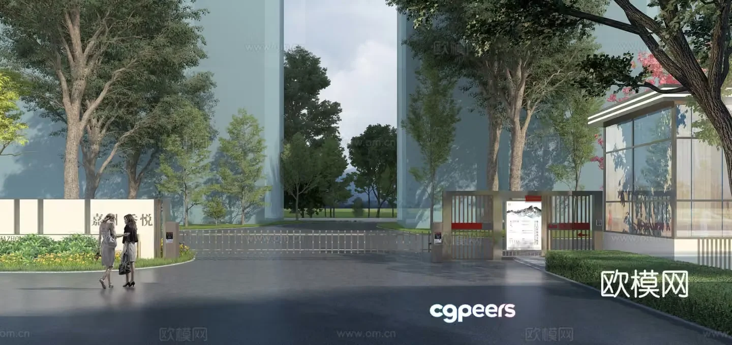 3D model of modern community gate