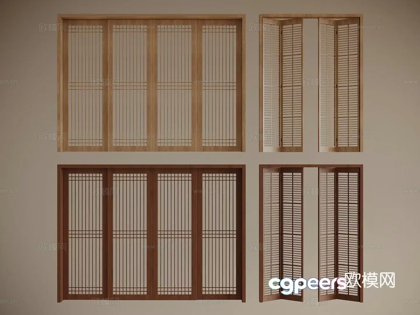 New Chinese style Middle style Folding door Sliding door 3D model