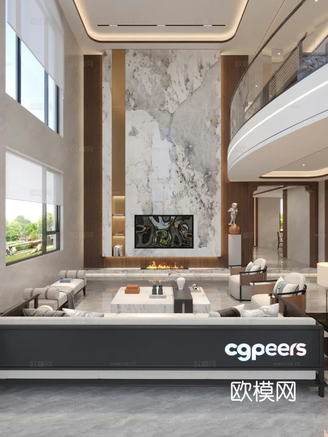 New Chinese style villa living and dining room 3D model