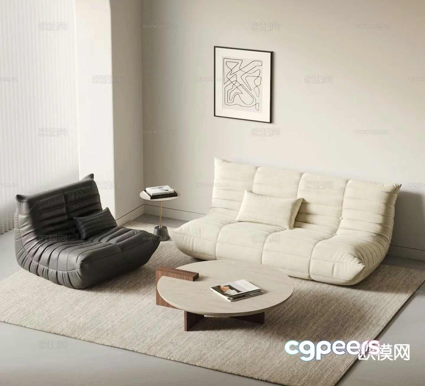 Cream style modular sofa 3d model