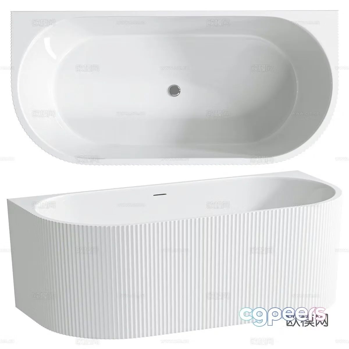 Modern Cream Style Belbagno Acrylic Wall-mounted Bathtub 3D Model