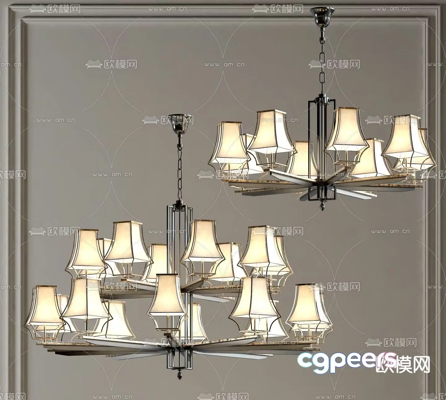 New Chinese Chandelier Hall Chandelier 3D Model