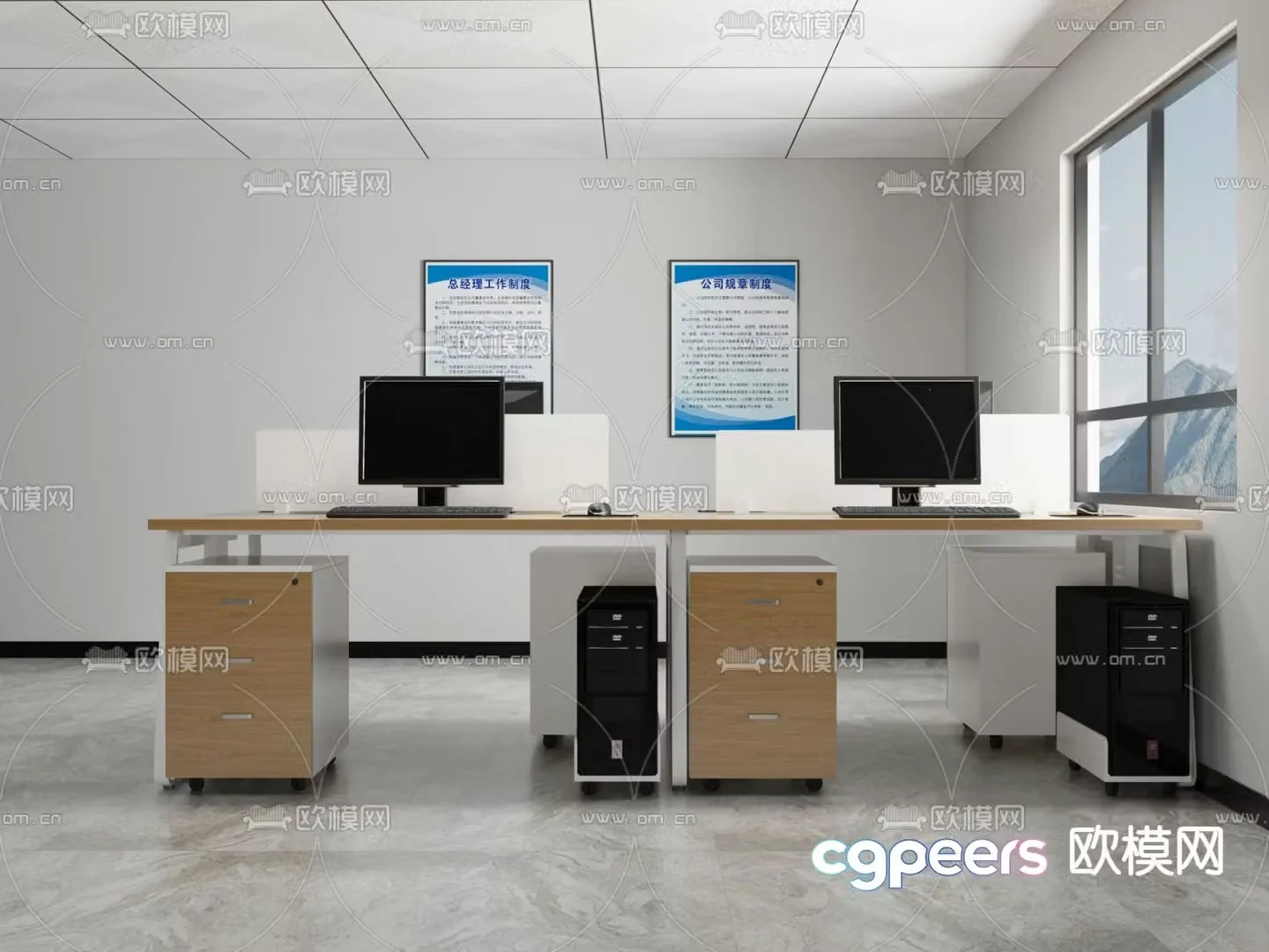 Card space desk work station post 3d model